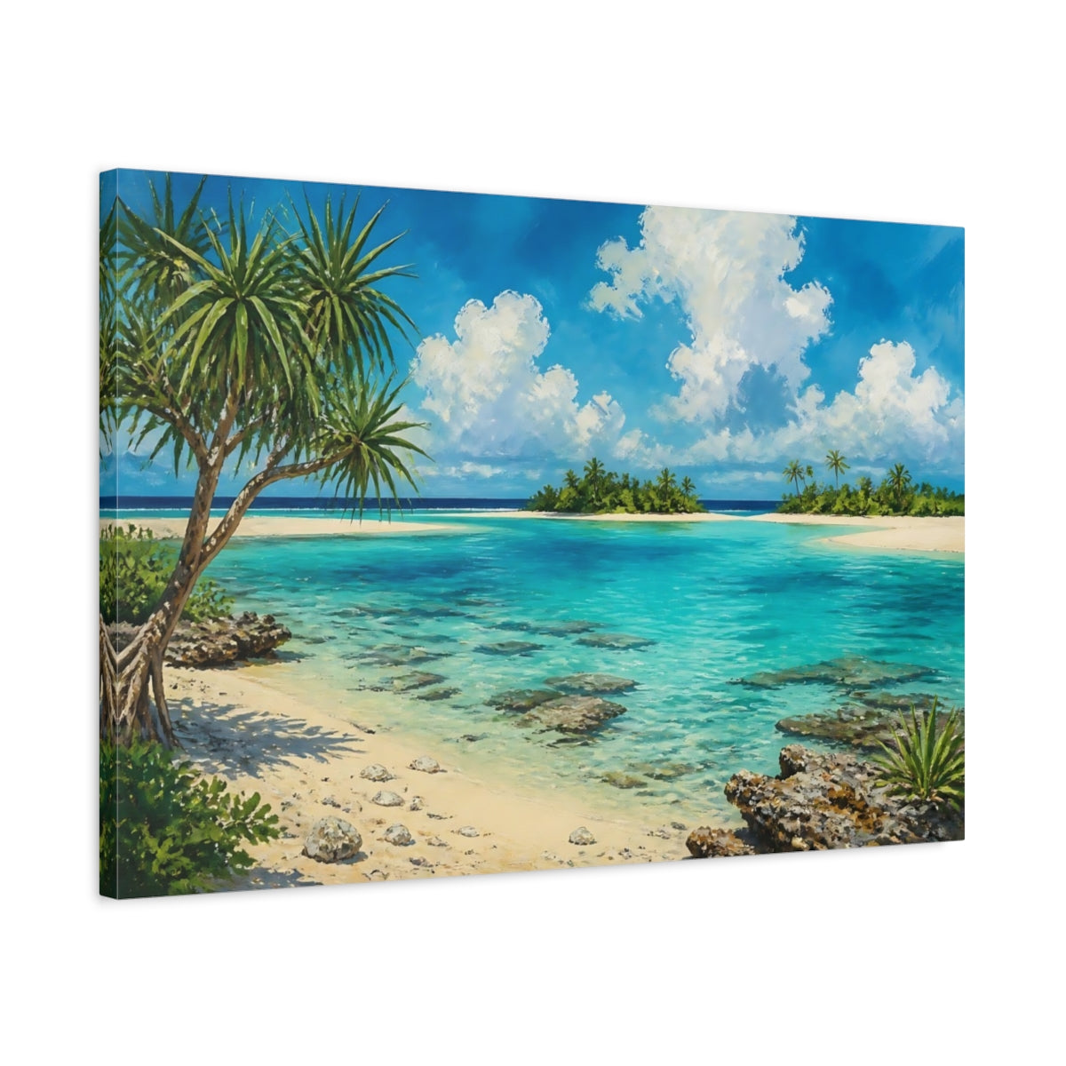 Side Mockup 2. Turquoise Tropical Beach shown as canvas print