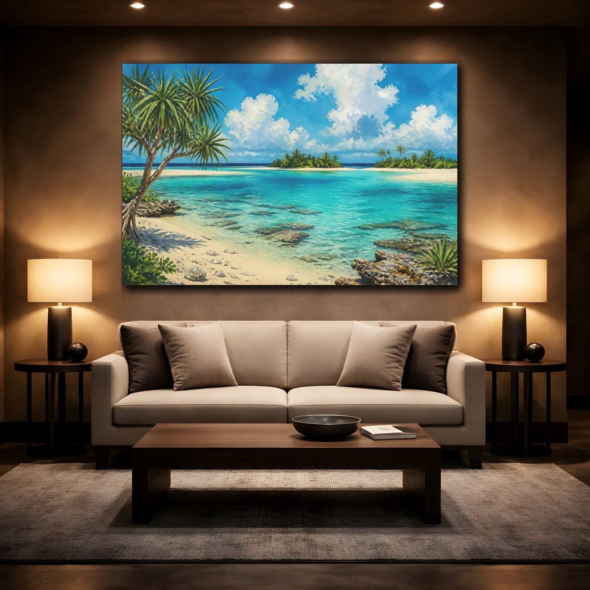 Mockup 2. Turquoise Tropical Beach shown as canvas print