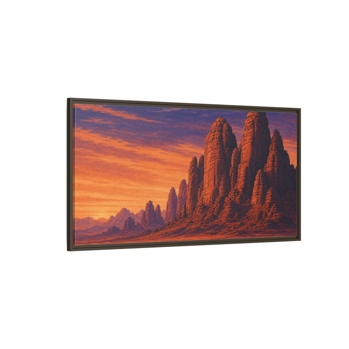Side Mockup 4. Twilight Camel Caravan shown as framed canvas print