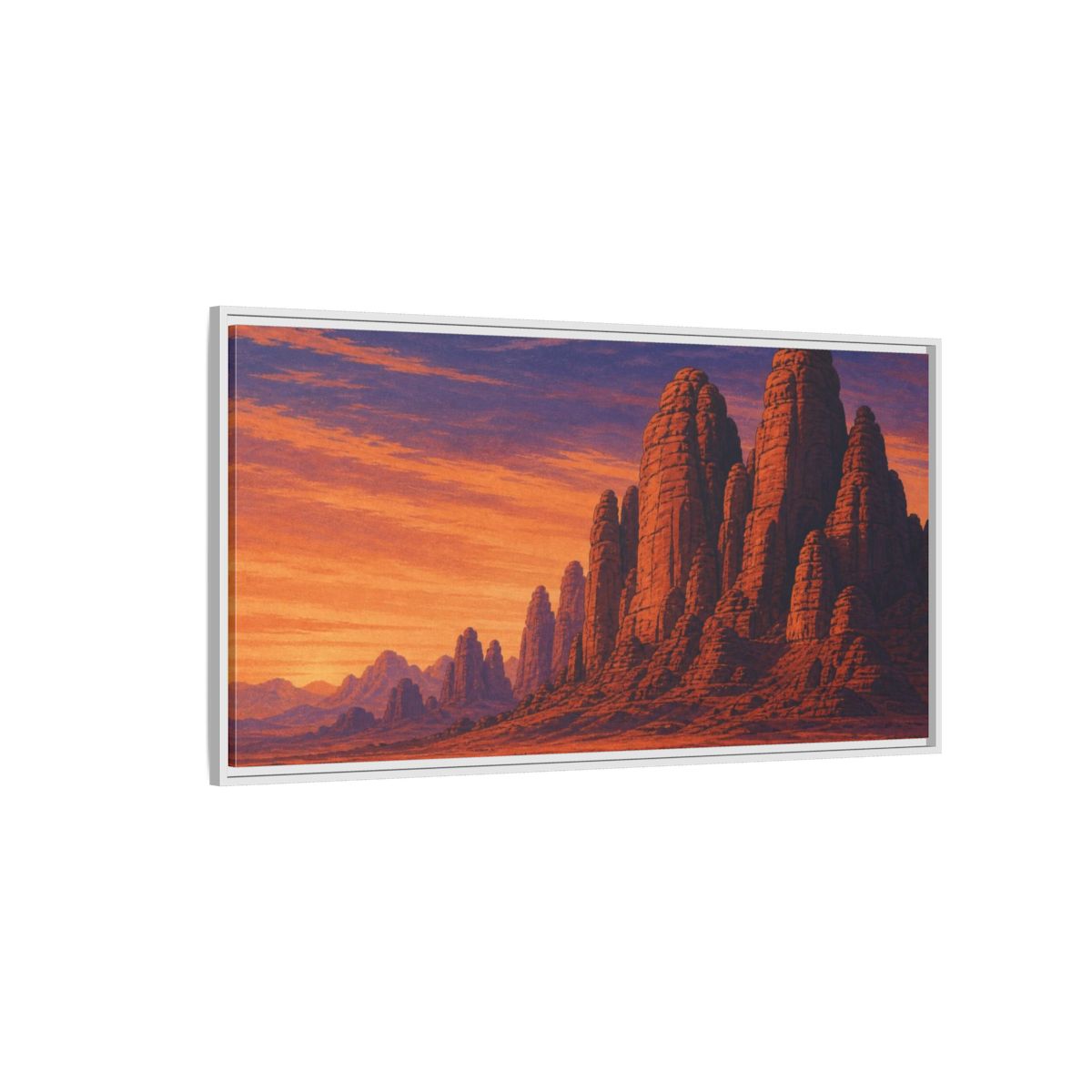Side Mockup 3. Twilight Camel Caravan shown as framed canvas print