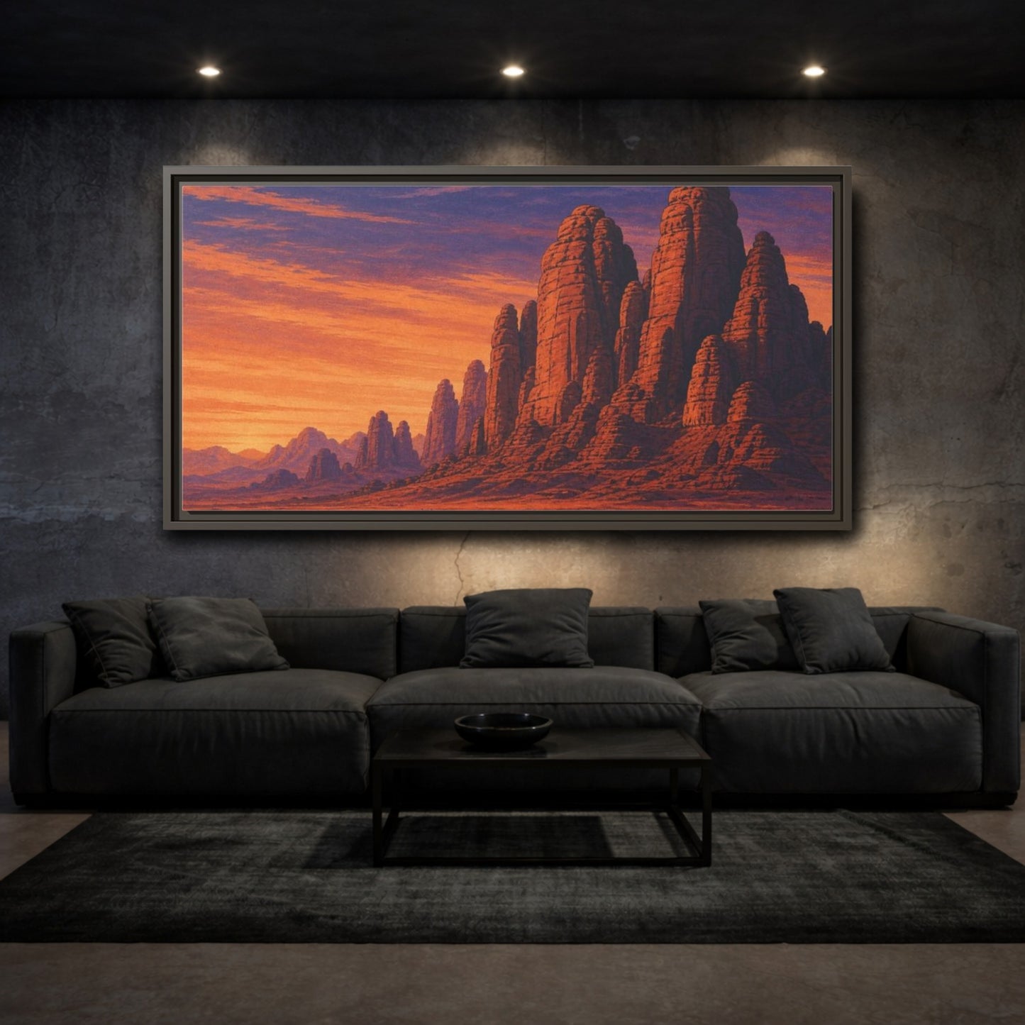 Mockup 3. Twilight Camel Caravan shown as framed canvas print