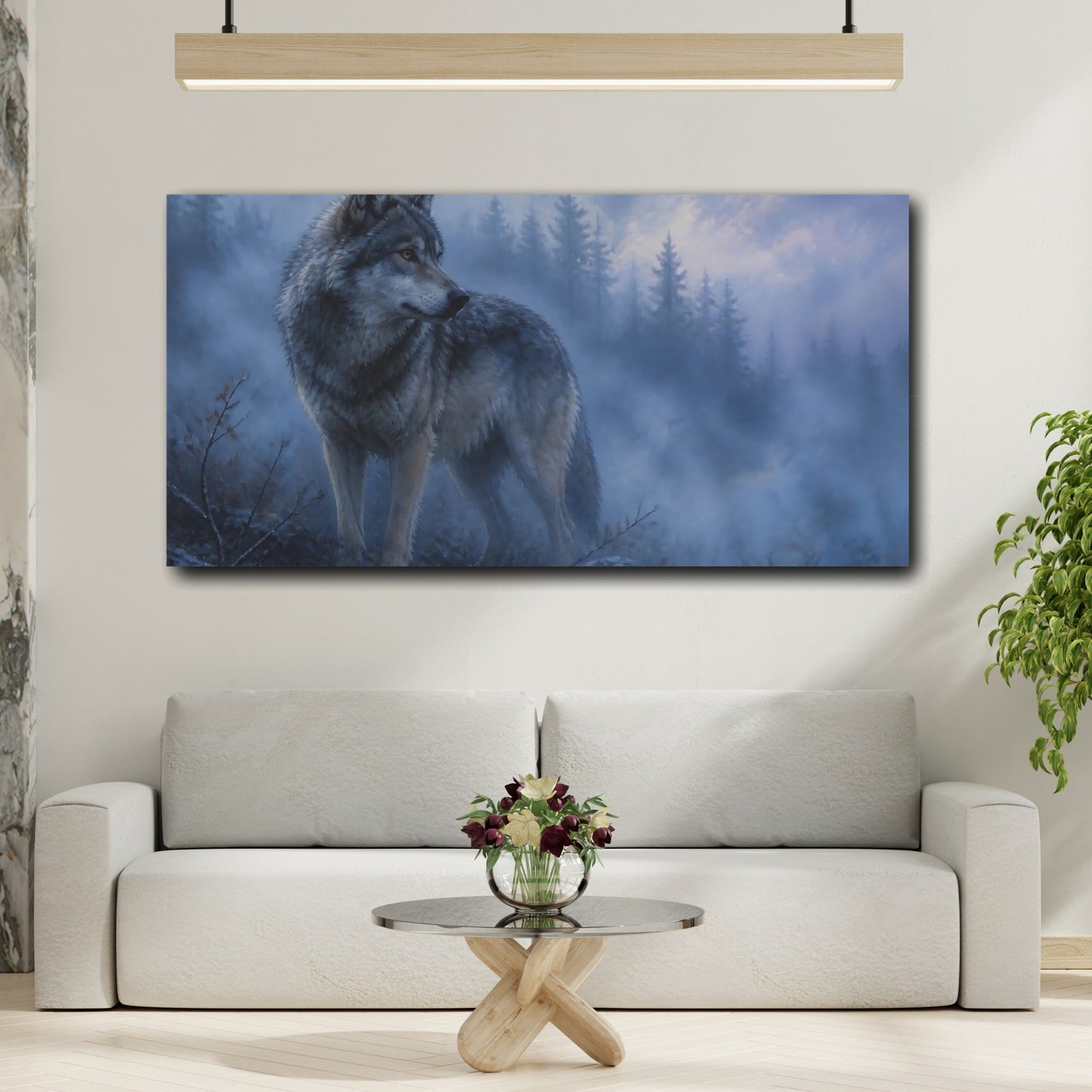 Mockup 2. Twilight Forest Wolf shown as canvas print