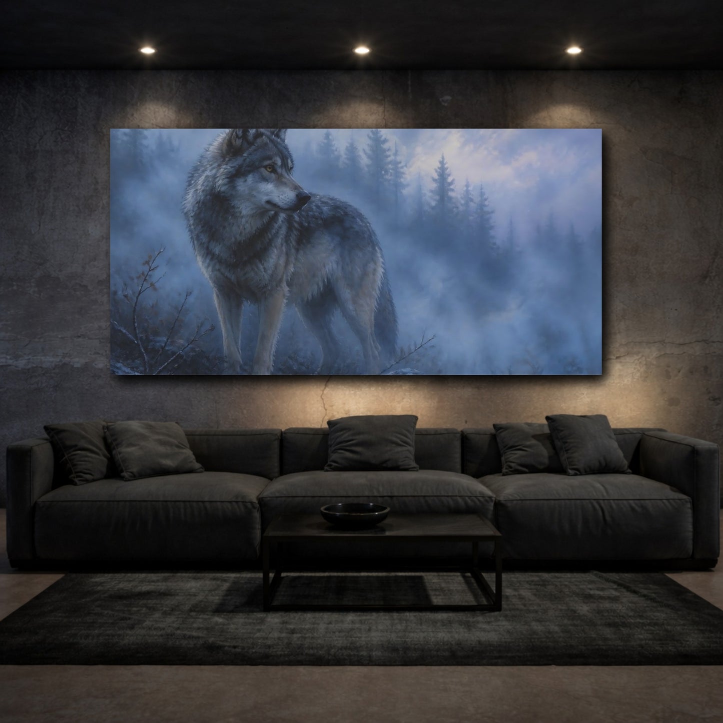 Mockup 3. Twilight Forest Wolf shown as canvas print