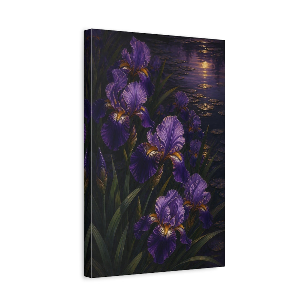 Side Mockup 4. Twilight Purple Iris Flowers shown as canvas print
