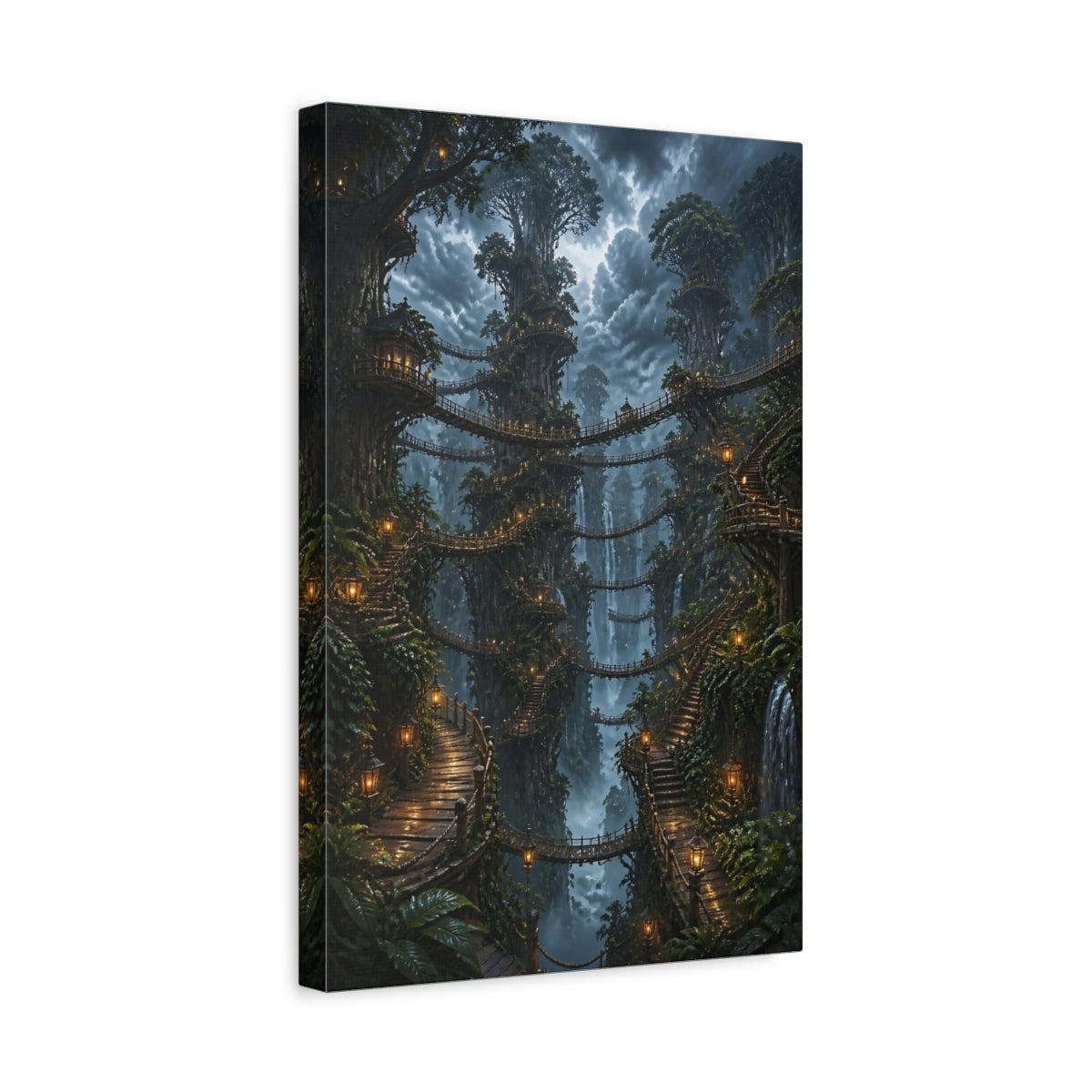Side Mockup 4. Twilight Treehouse Village shown as canvas print