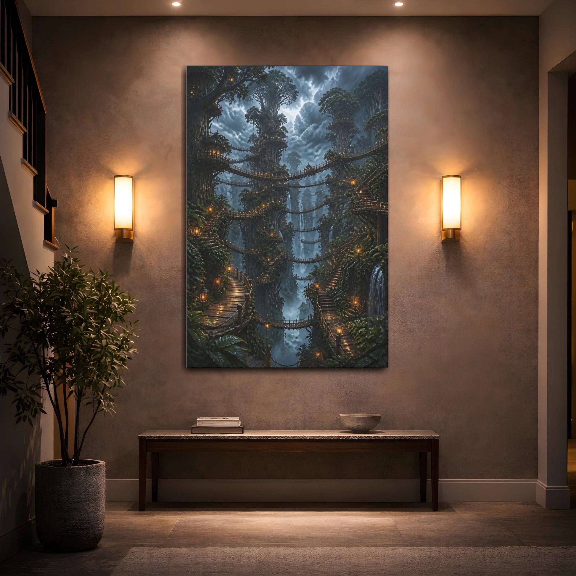 Mockup 2. Twilight Treehouse Village shown as canvas print