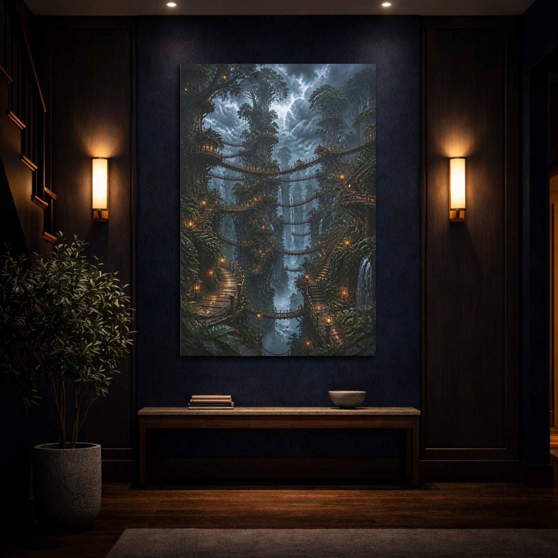 Mockup 4. Twilight Treehouse Village shown as canvas print