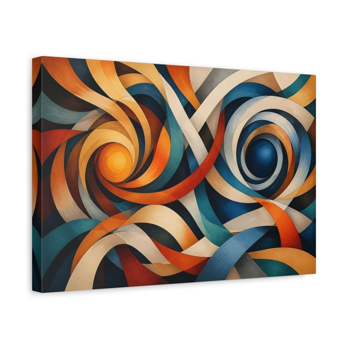 Side Mockup 4. Twin Ribbon Vortex shown as canvas print