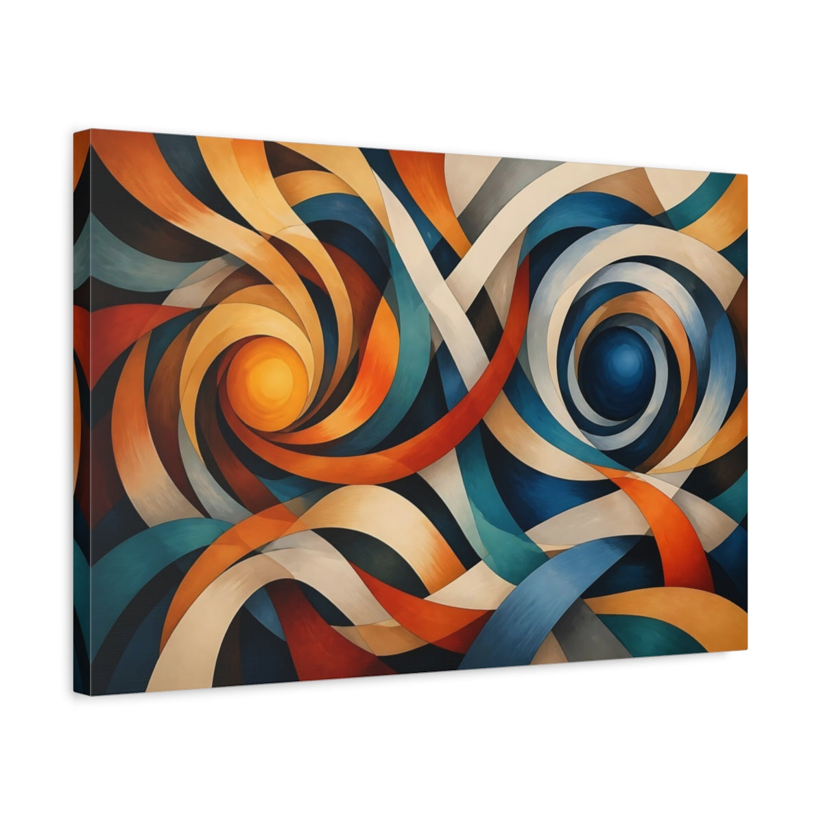 Side Mockup 3. Twin Ribbon Vortex shown as canvas print