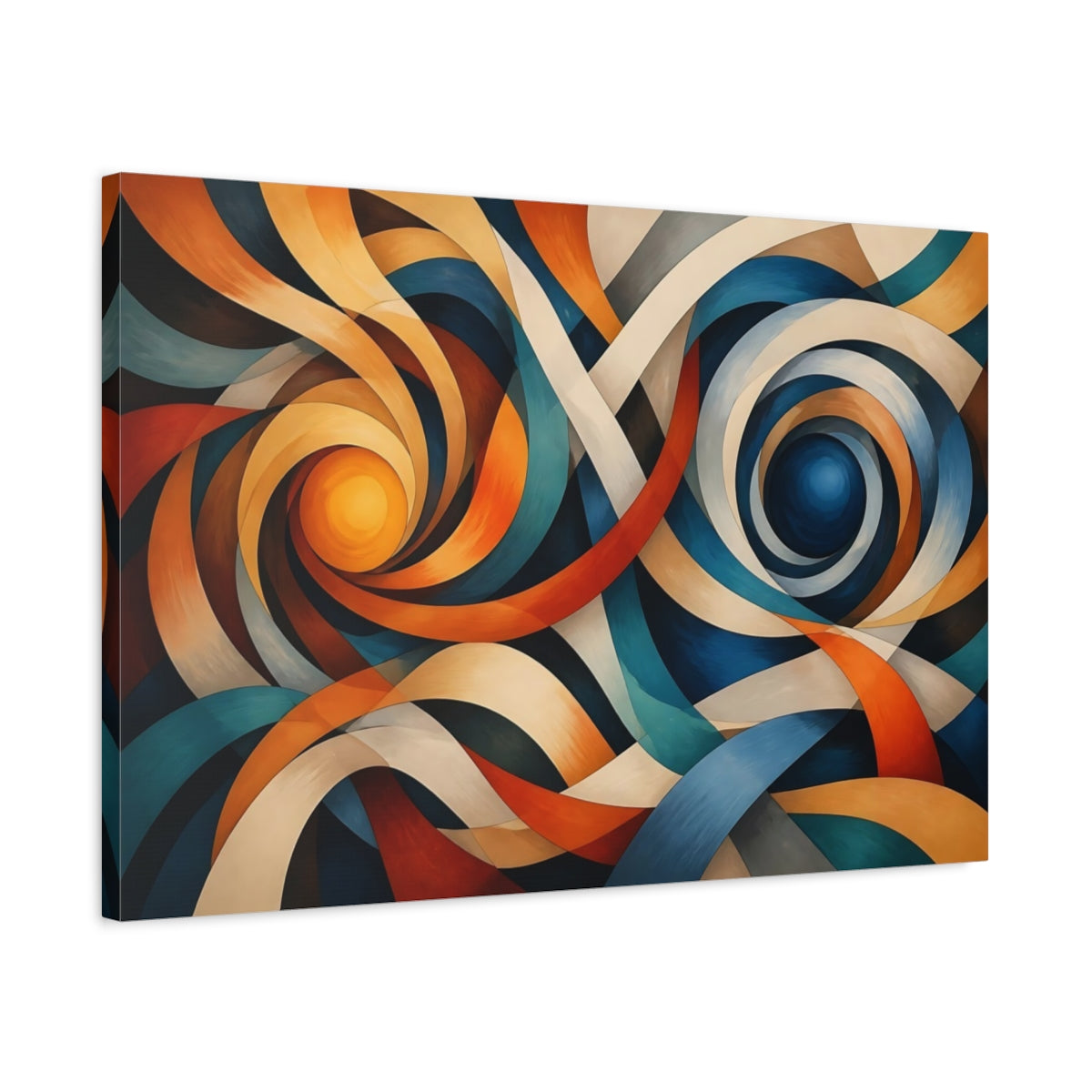 Side Mockup 2. Twin Ribbon Vortex shown as canvas print