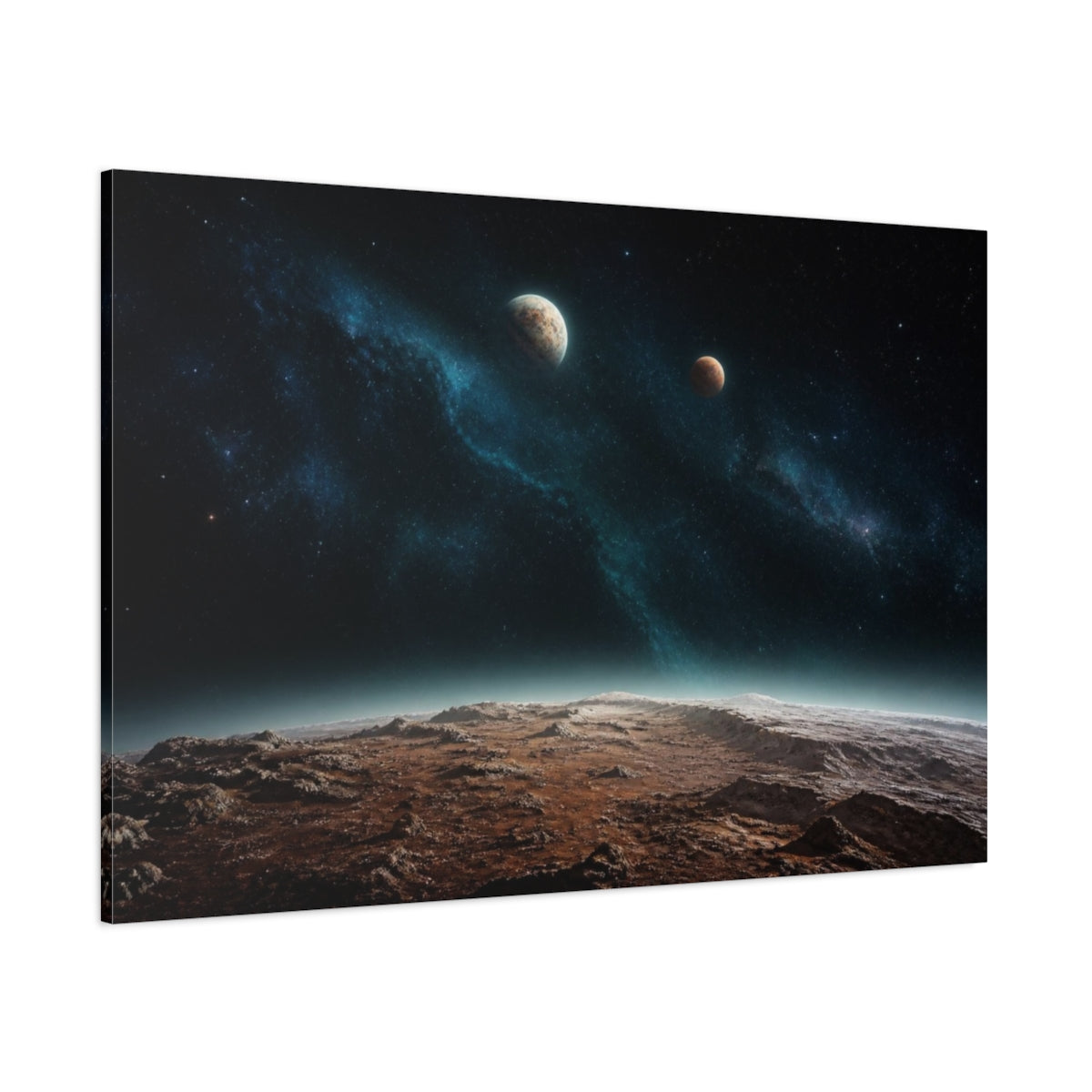 Side Mockup 1. Two Distant Planets shown as canvas print
