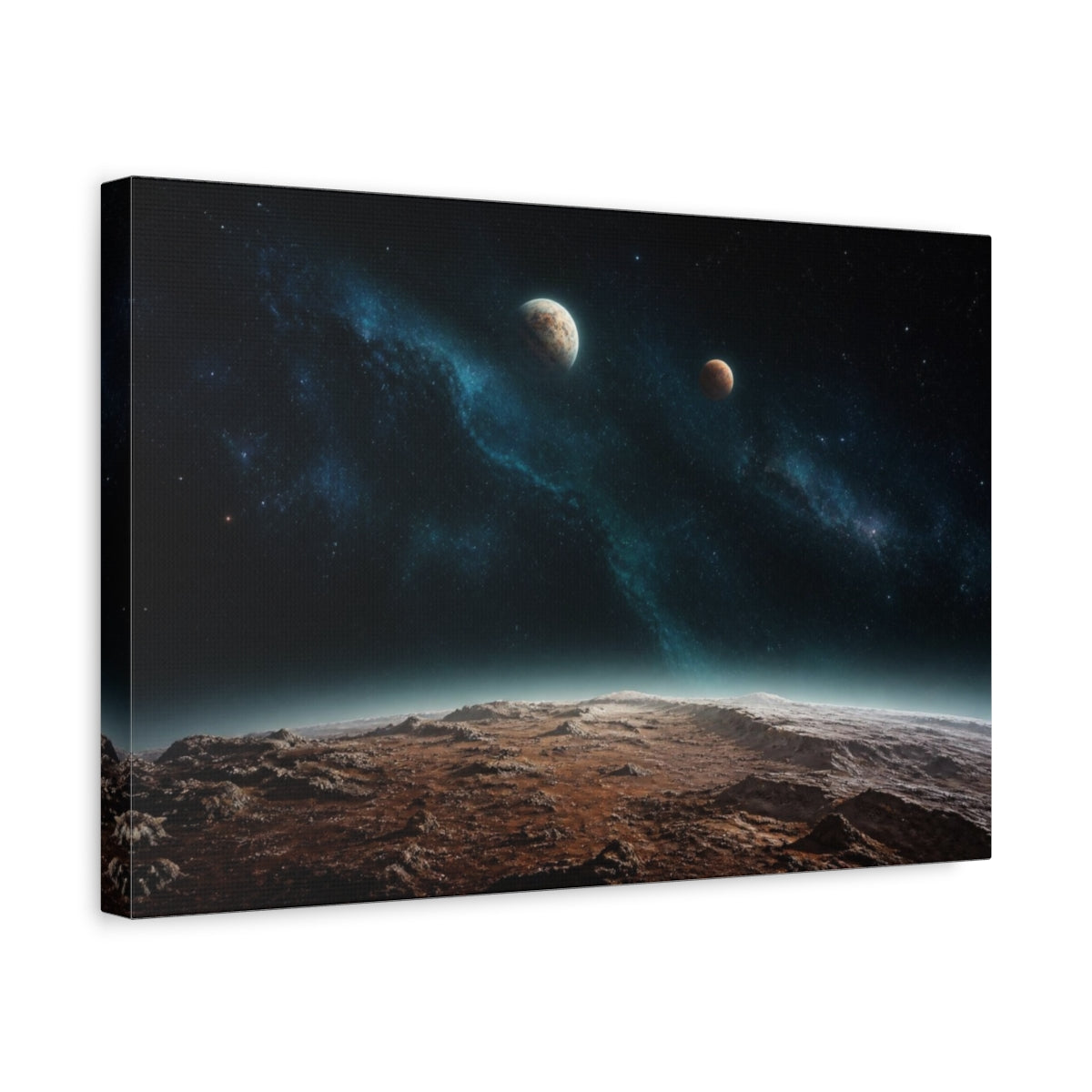 Side Mockup 4. Two Distant Planets shown as canvas print