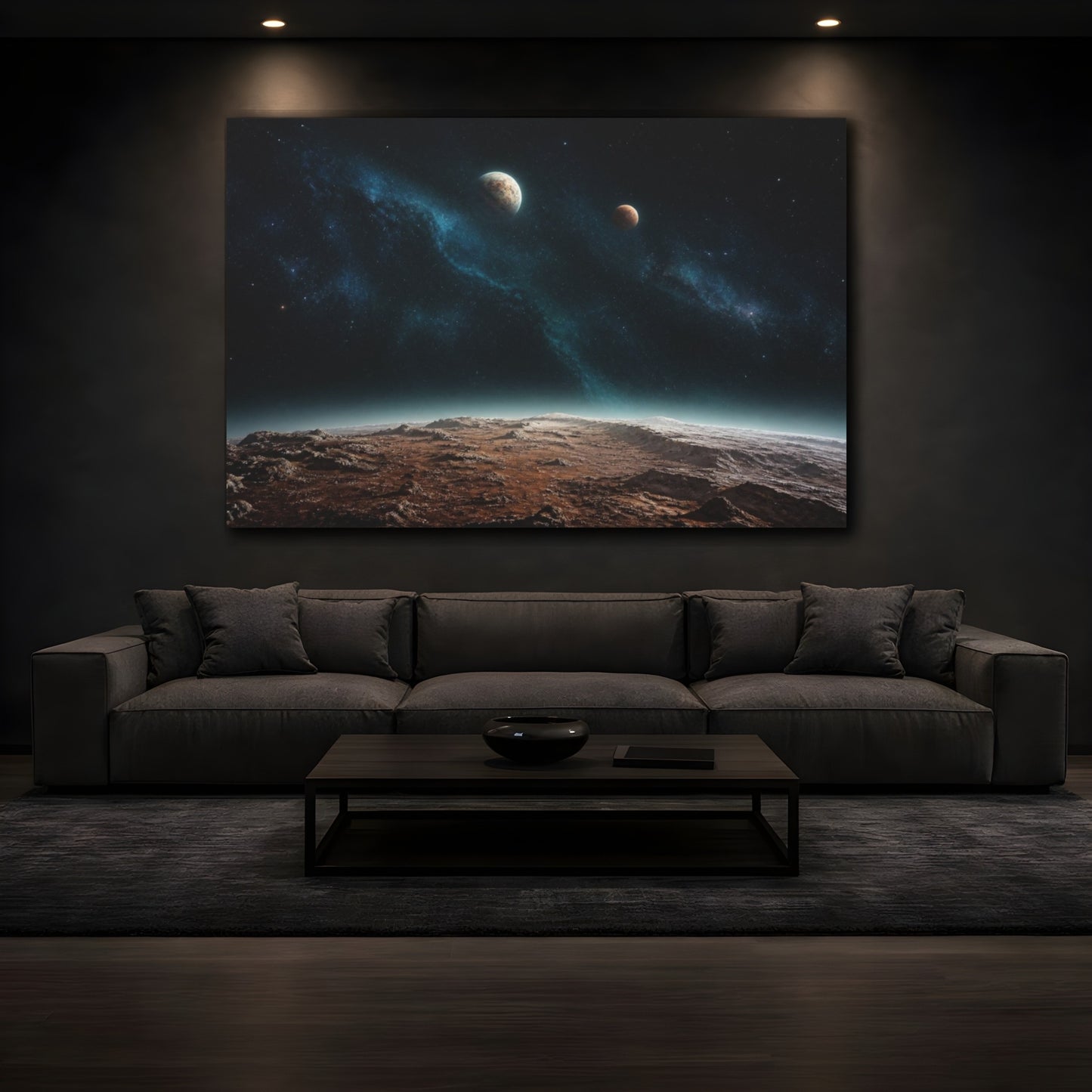 Mockup 3. Two Distant Planets shown as canvas print