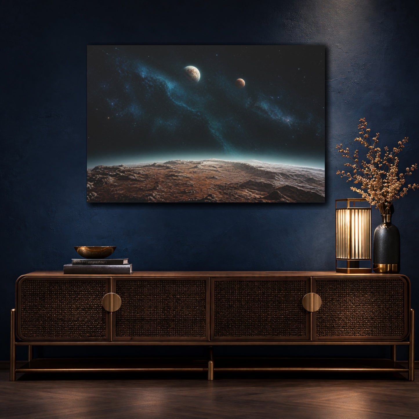 Mockup 4. Two Distant Planets shown as canvas print