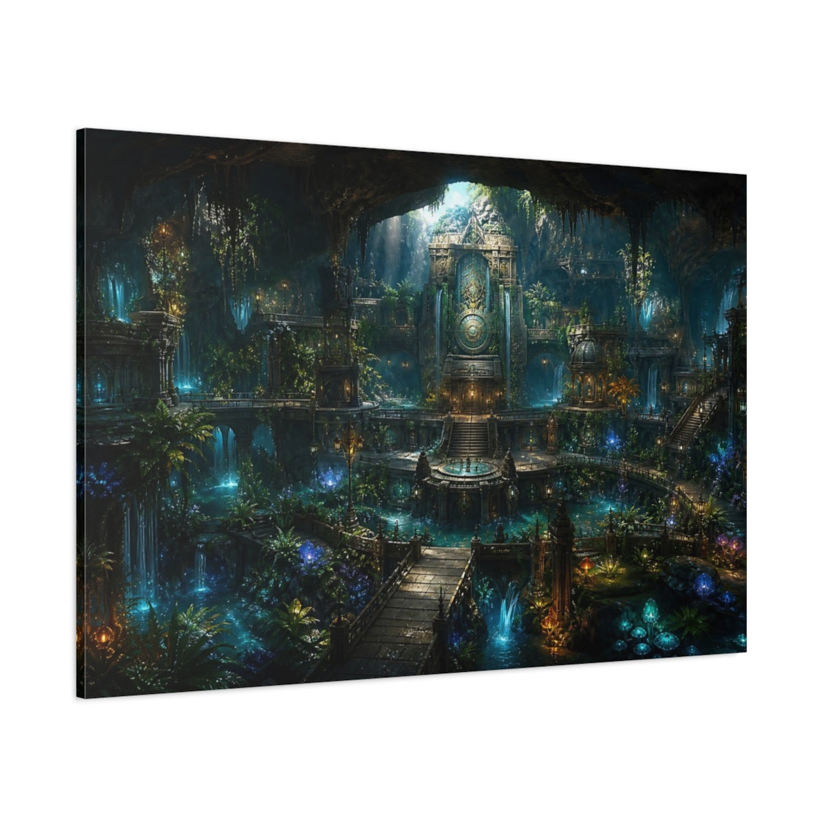 Side Mockup 1. Underground Temple Oasis shown as canvas print