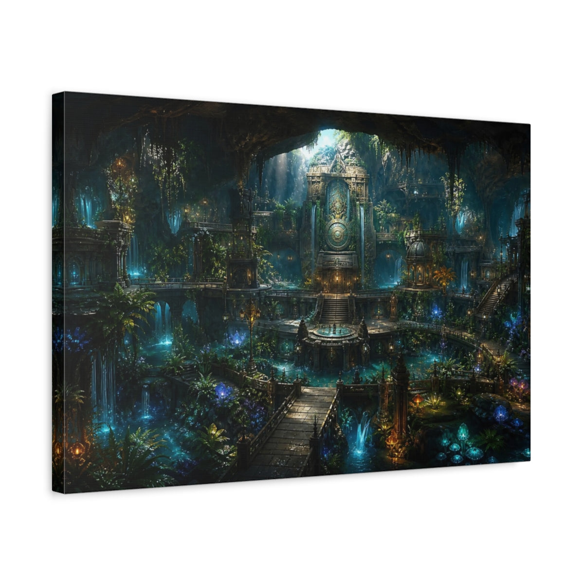Side Mockup 3. Underground Temple Oasis shown as canvas print