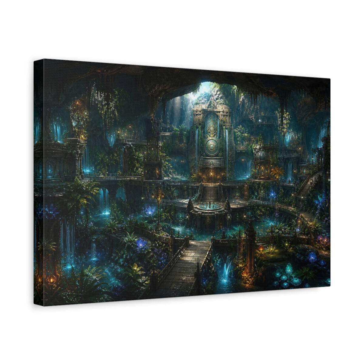 Side Mockup 4. Underground Temple Oasis shown as canvas print
