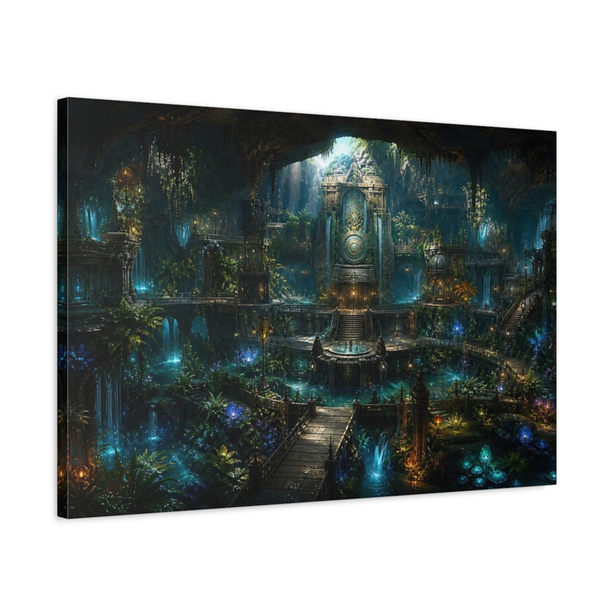 Side Mockup 2. Underground Temple Oasis shown as canvas print