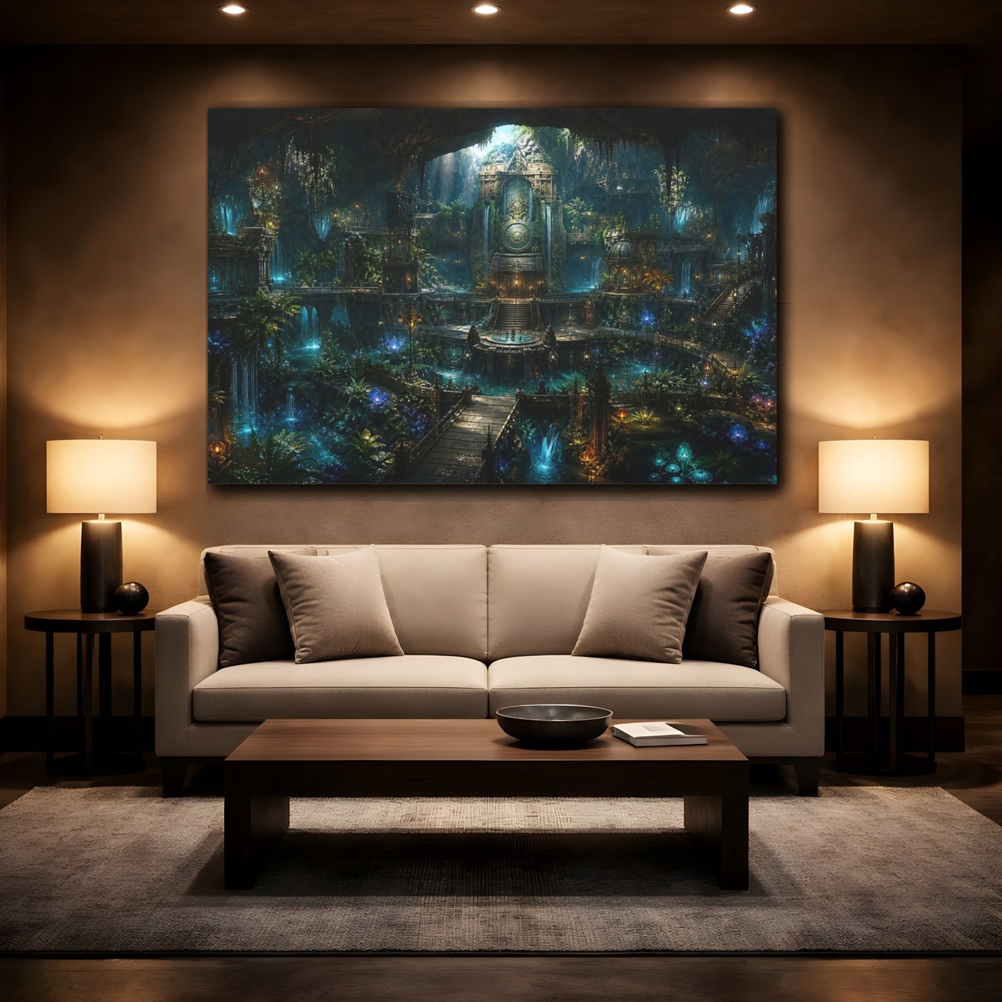 Mockup 2. Underground Temple Oasis shown as canvas print