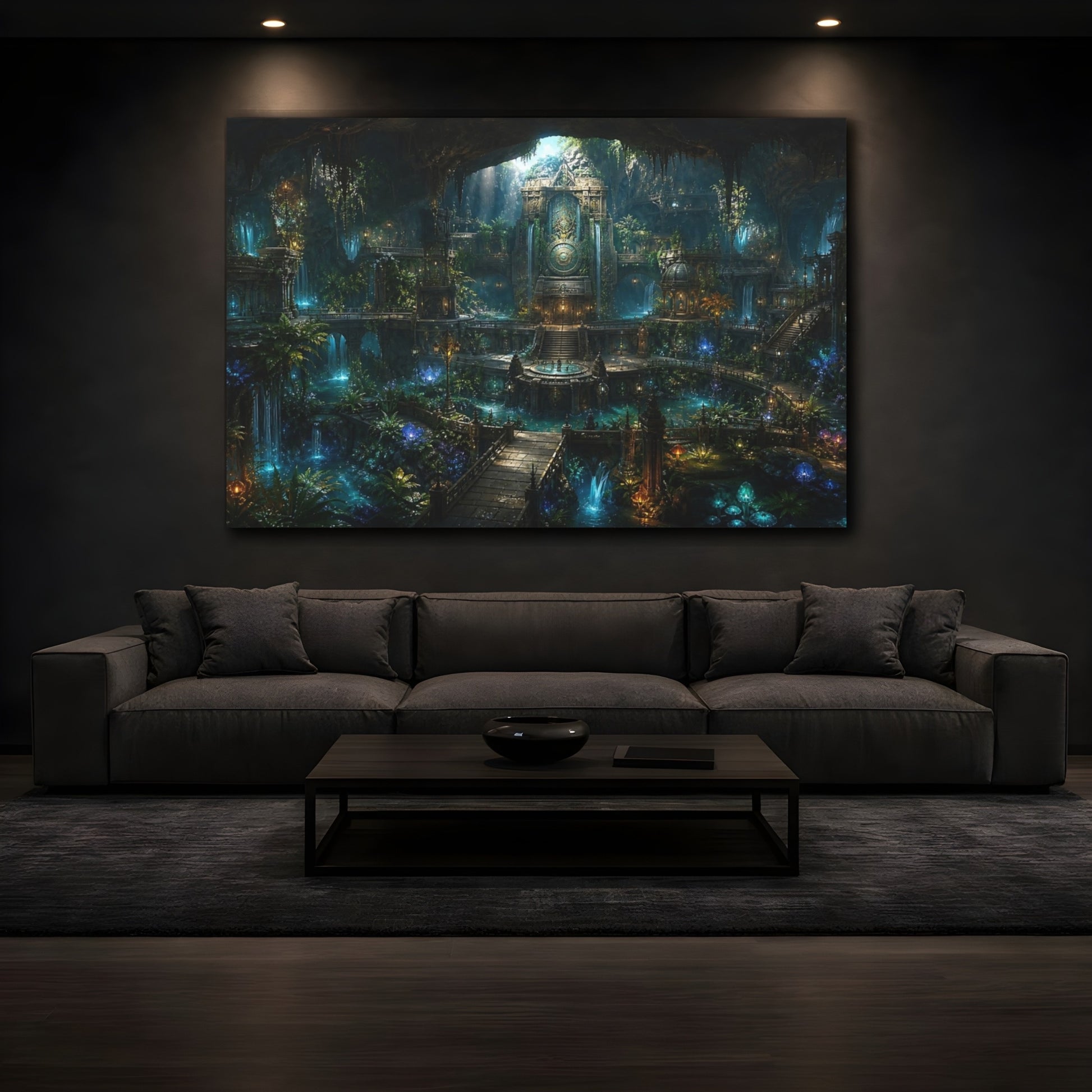 Mockup 3. Underground Temple Oasis shown as canvas print
