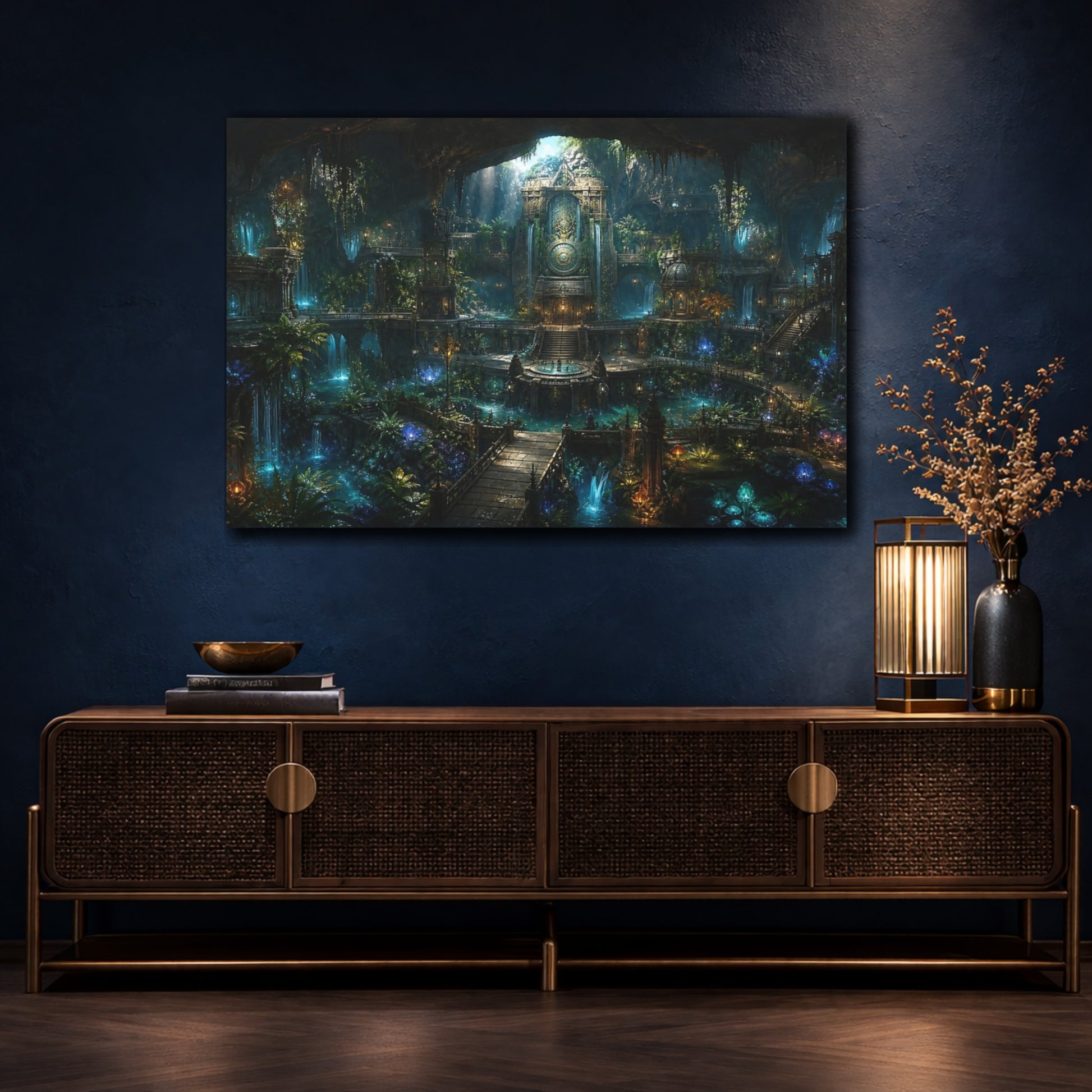 Mockup 4. Underground Temple Oasis shown as canvas print