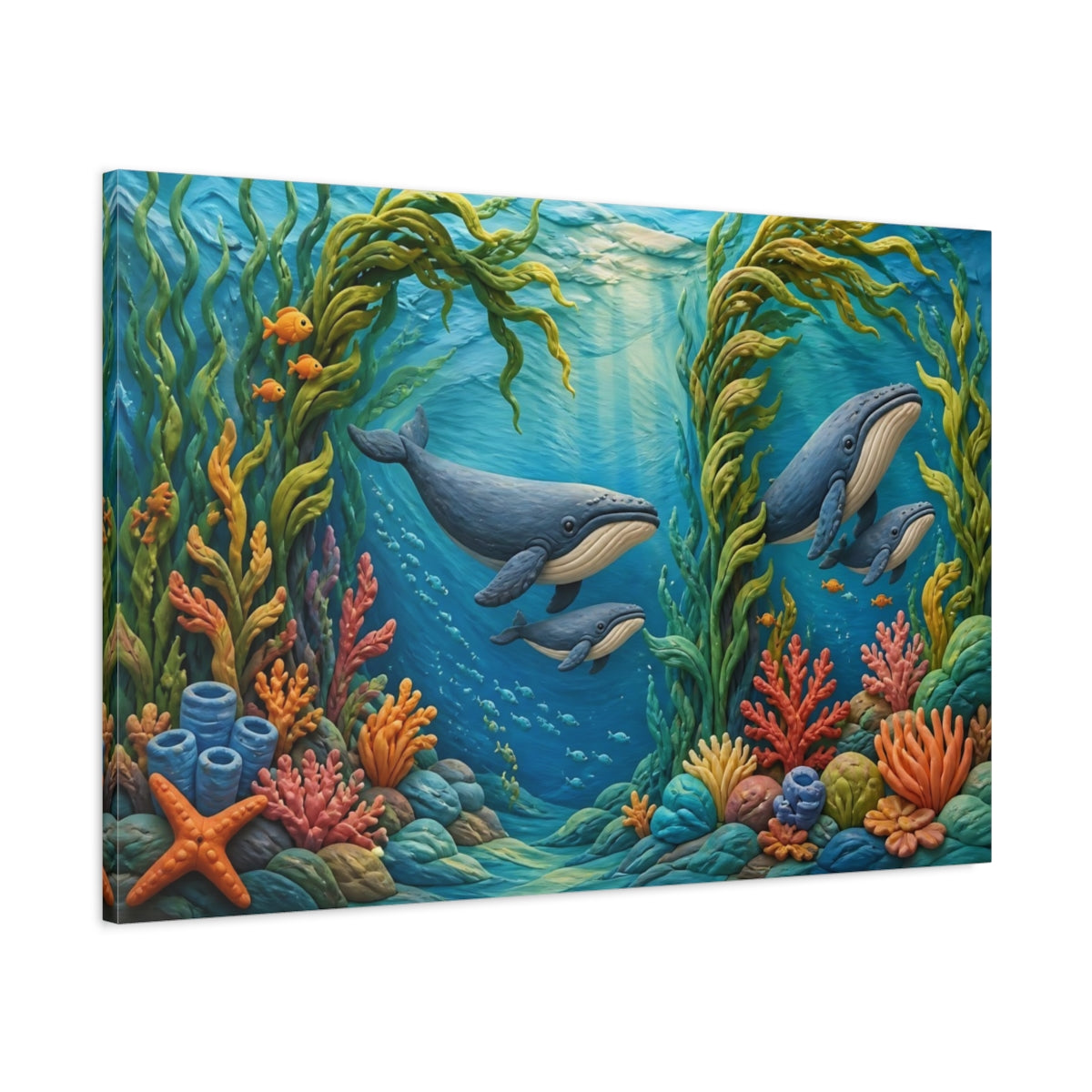 Main Mockup. Undersea Whale Family shown as canvas print