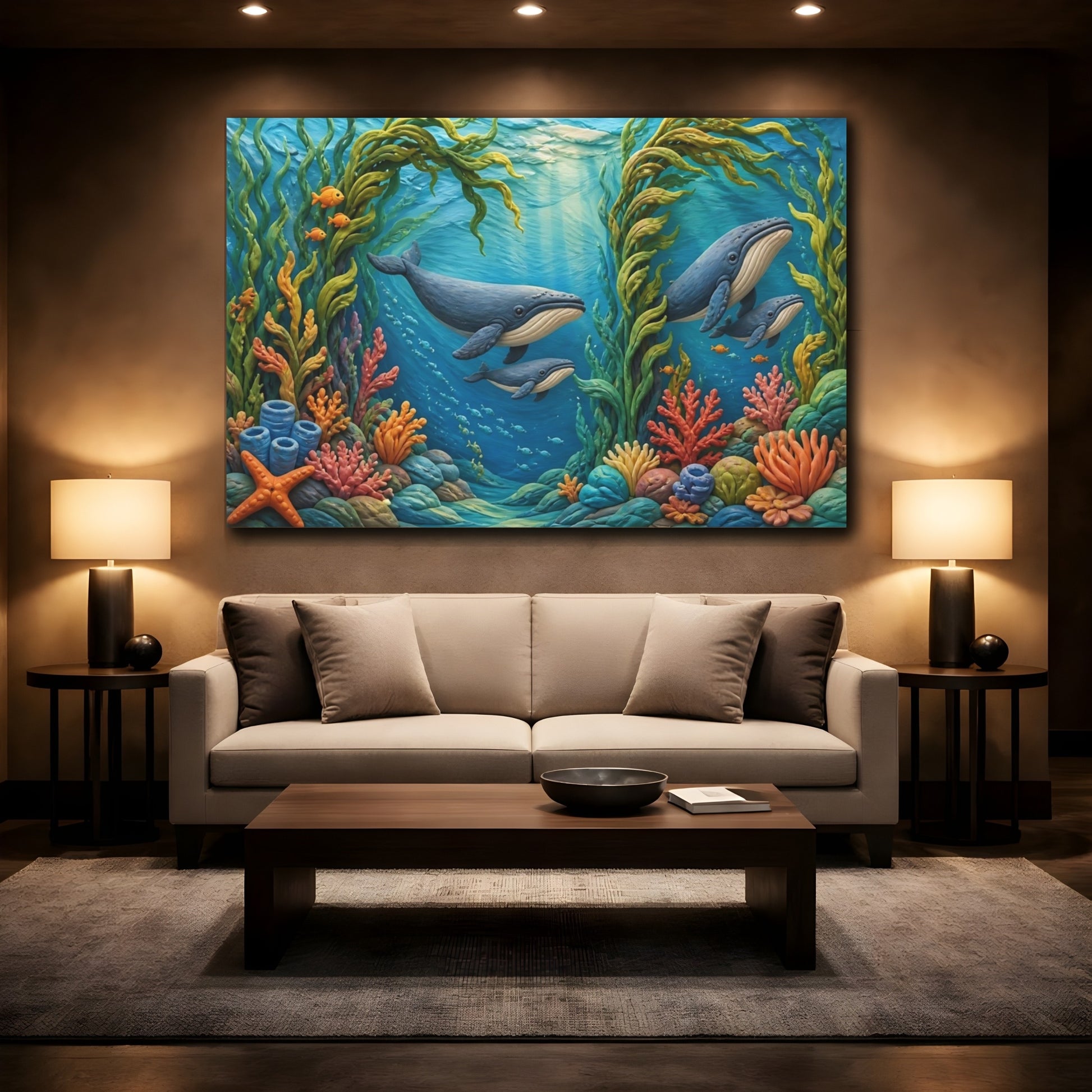 Mockup 2. Undersea Whale Family shown as canvas print