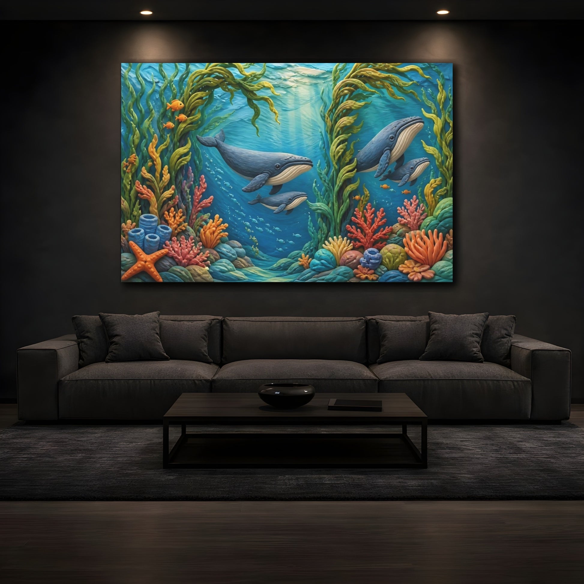 Mockup 3. Undersea Whale Family shown as canvas print
