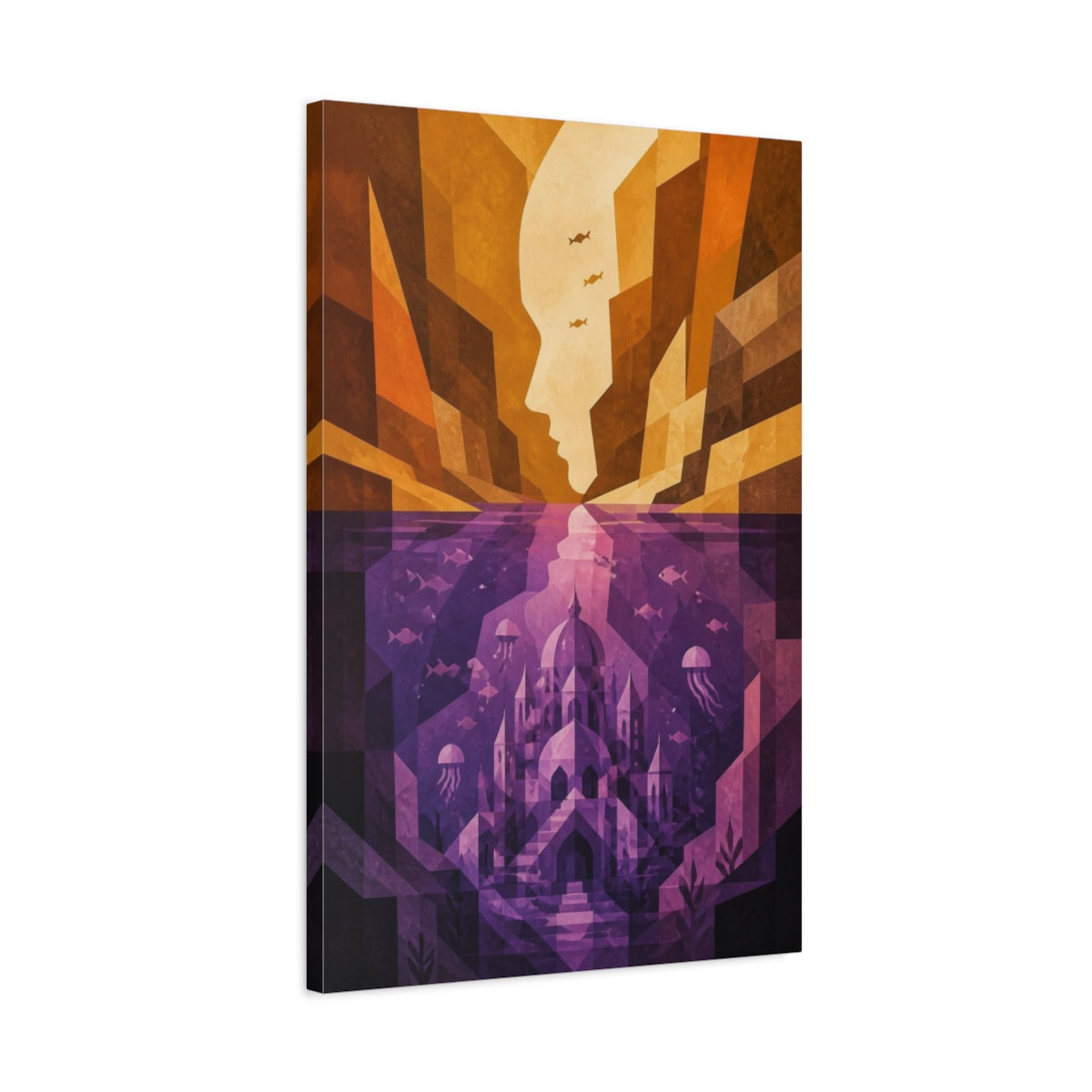 Side Mockup 2. Underwater Palace Illusion shown as canvas print