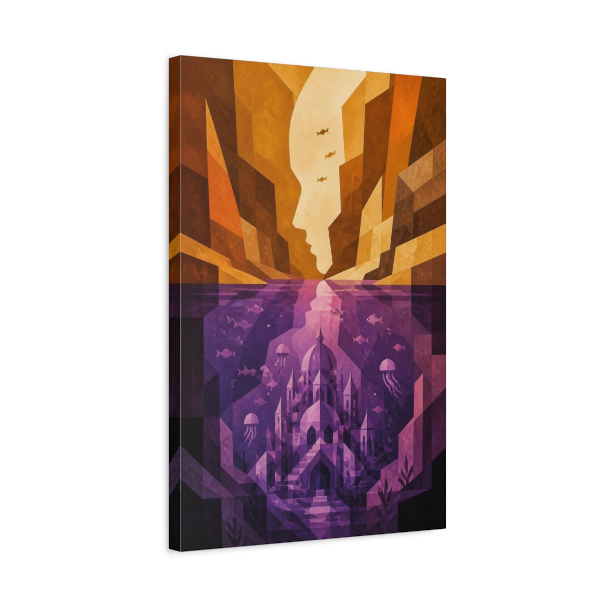Side Mockup 3. Underwater Palace Illusion shown as canvas print