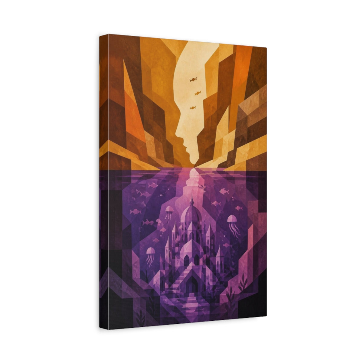 Side Mockup 4. Underwater Palace Illusion shown as canvas print