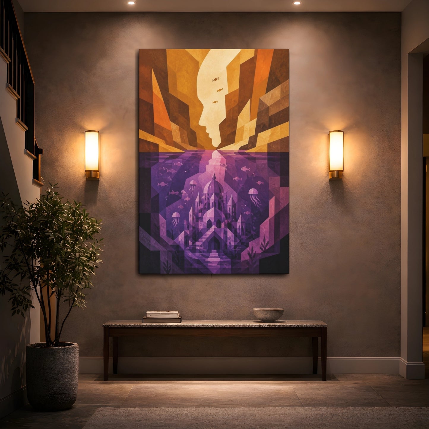 Mockup 2. Underwater Palace Illusion shown as canvas print