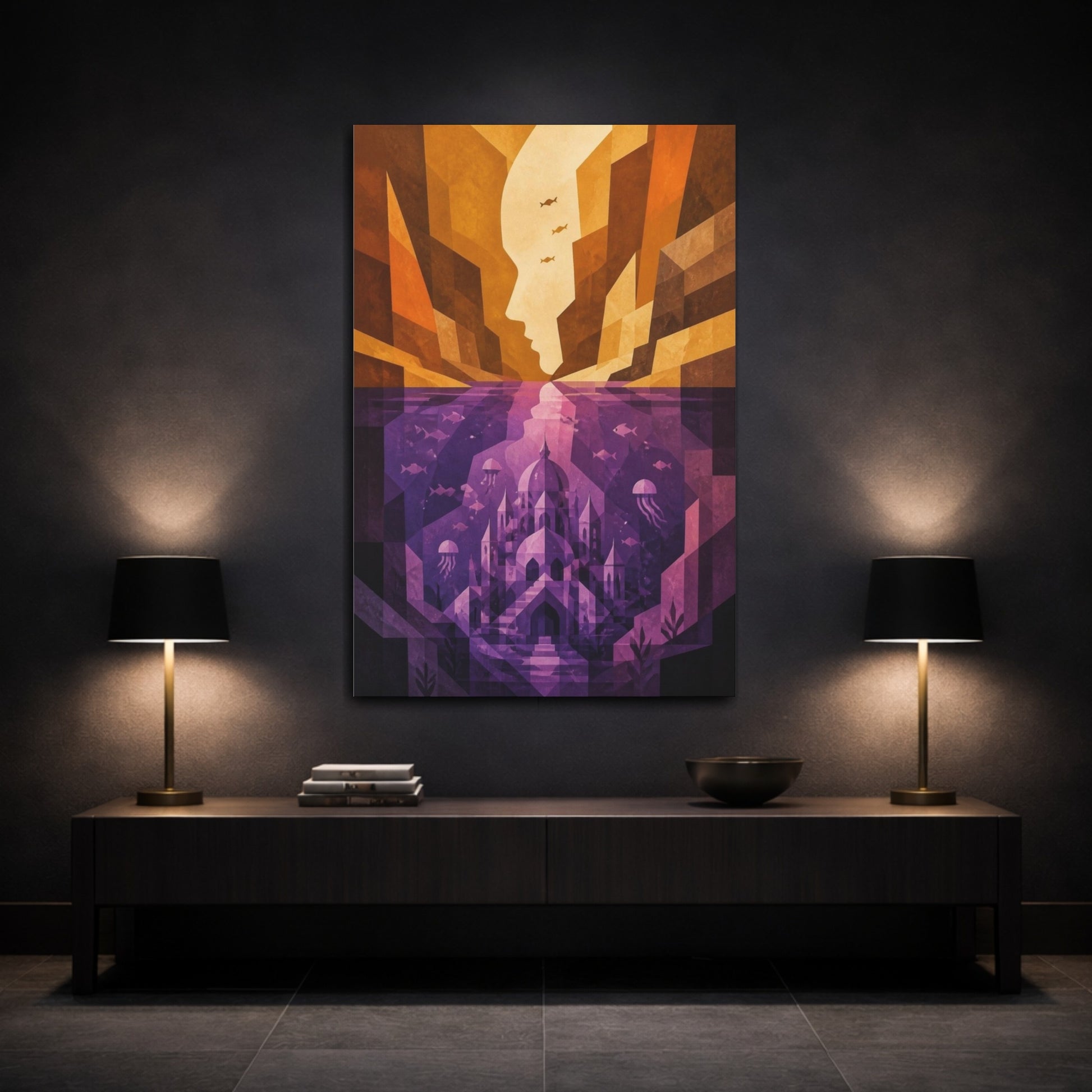 Mockup 3. Underwater Palace Illusion shown as canvas print