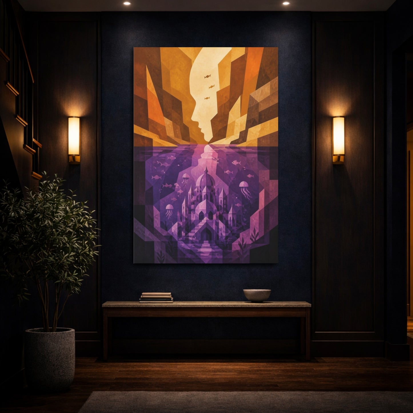 Mockup 4. Underwater Palace Illusion shown as canvas print