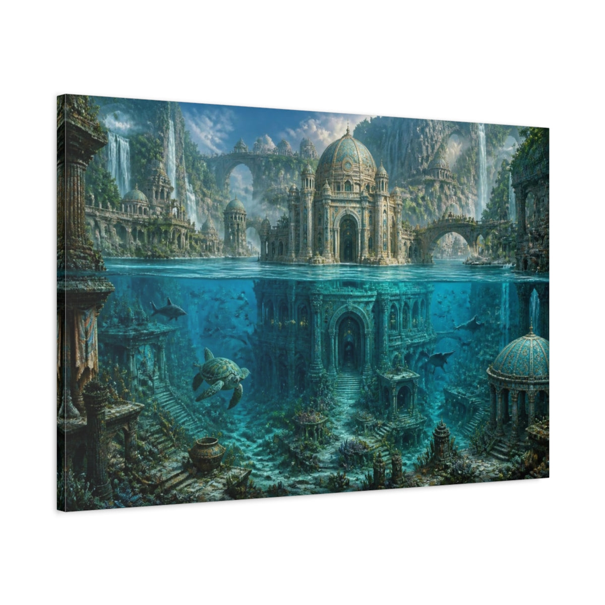Main Mockup. Underwater Temple City shown as canvas print