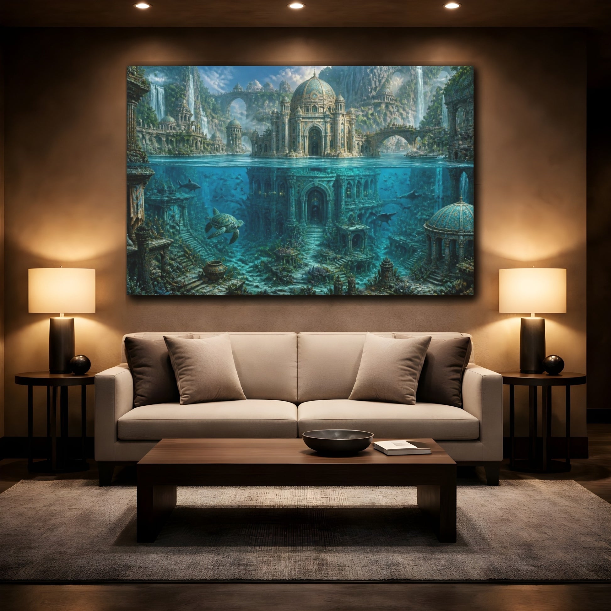 Mockup 2. Underwater Temple City shown as canvas print