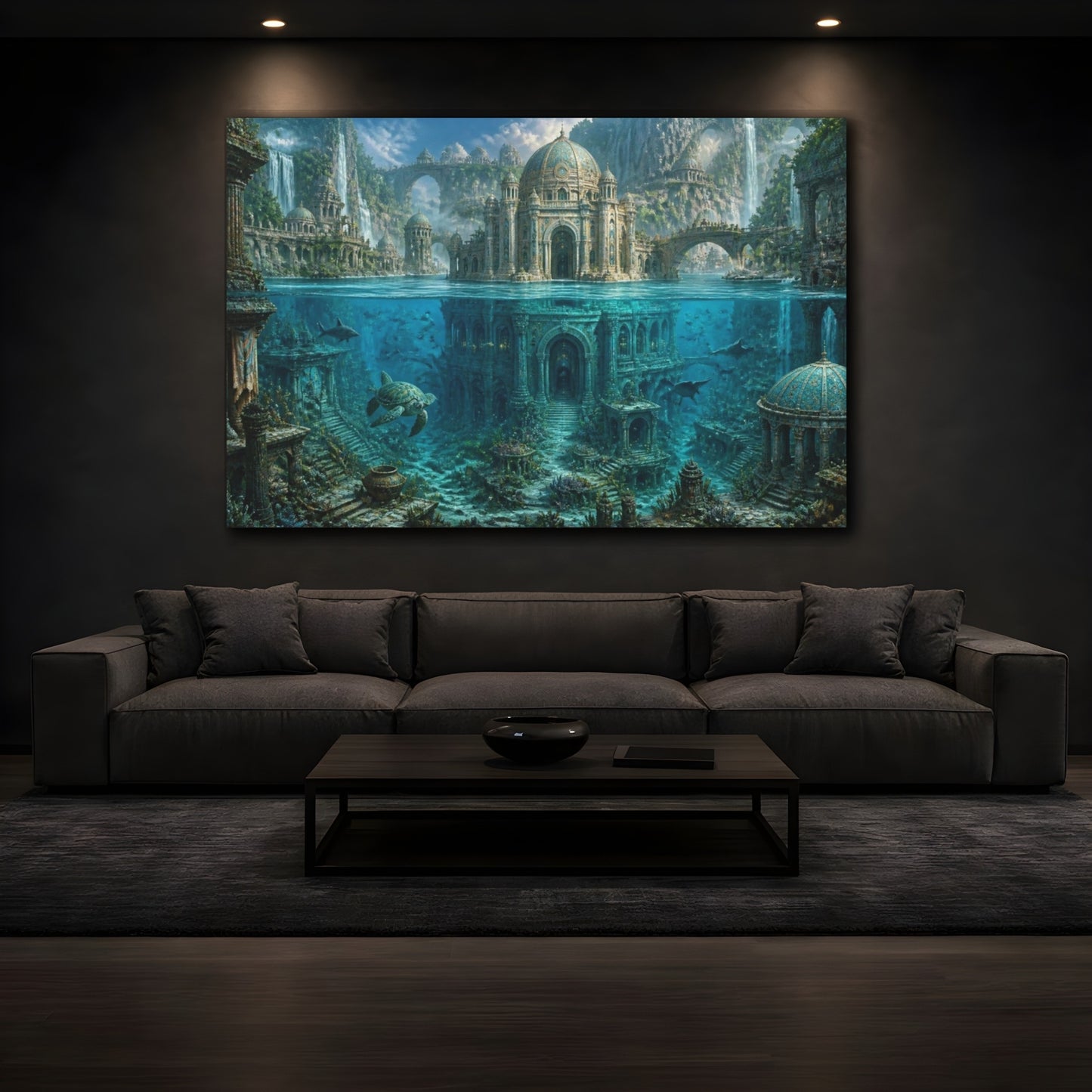 Mockup 3. Underwater Temple City shown as canvas print