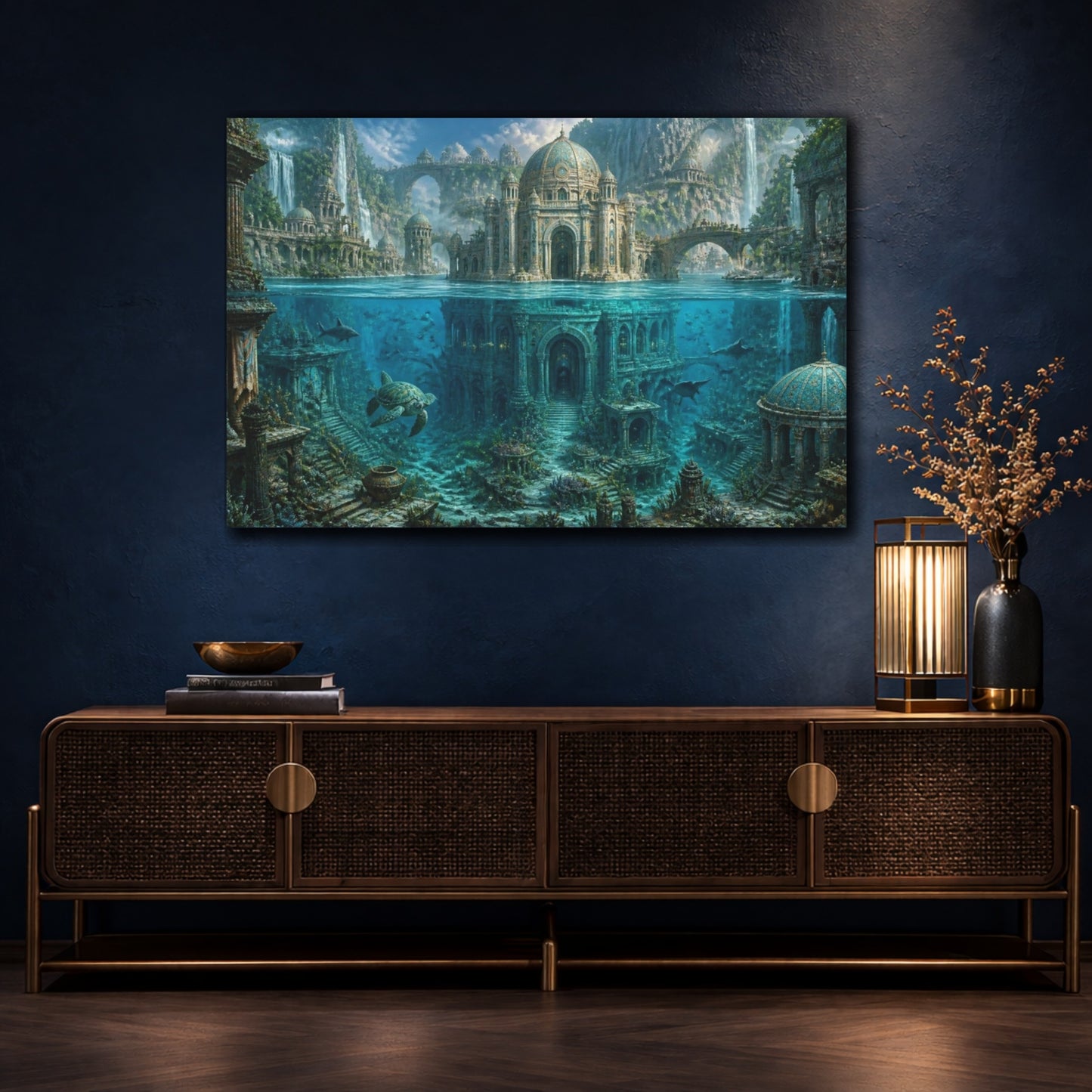 Mockup 4. Underwater Temple City shown as canvas print