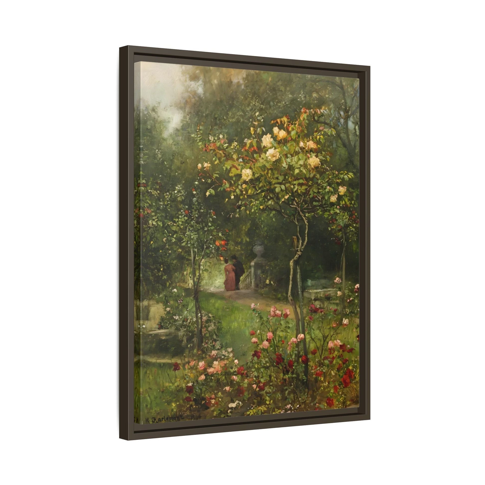 Unter Rosen Flowers Canvas Wall Art Print - Hugo Charlemont Colorful Flower Garden - YesArtYes