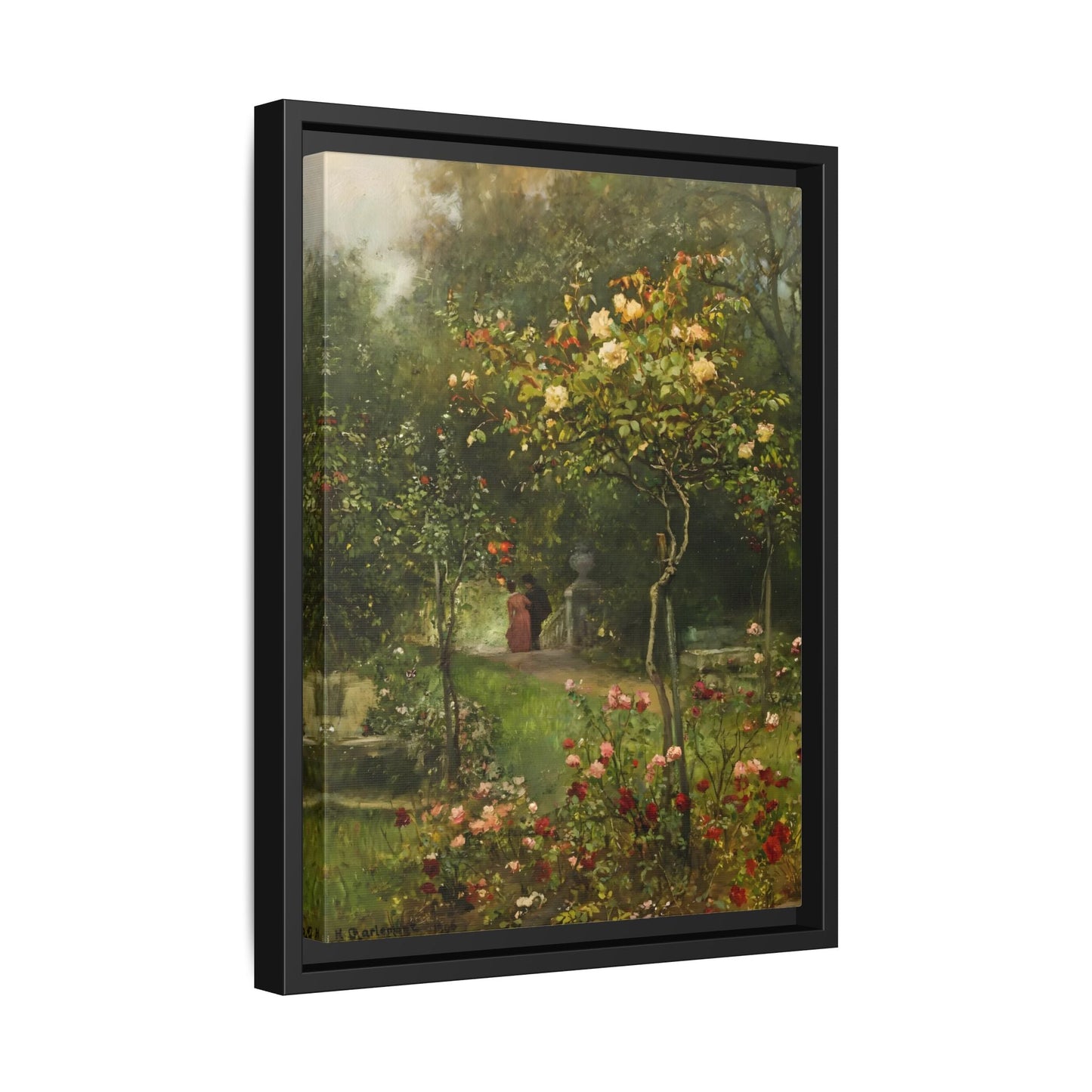 Unter Rosen Flowers Canvas Wall Art Print - Hugo Charlemont Colorful Flower Garden - YesArtYes