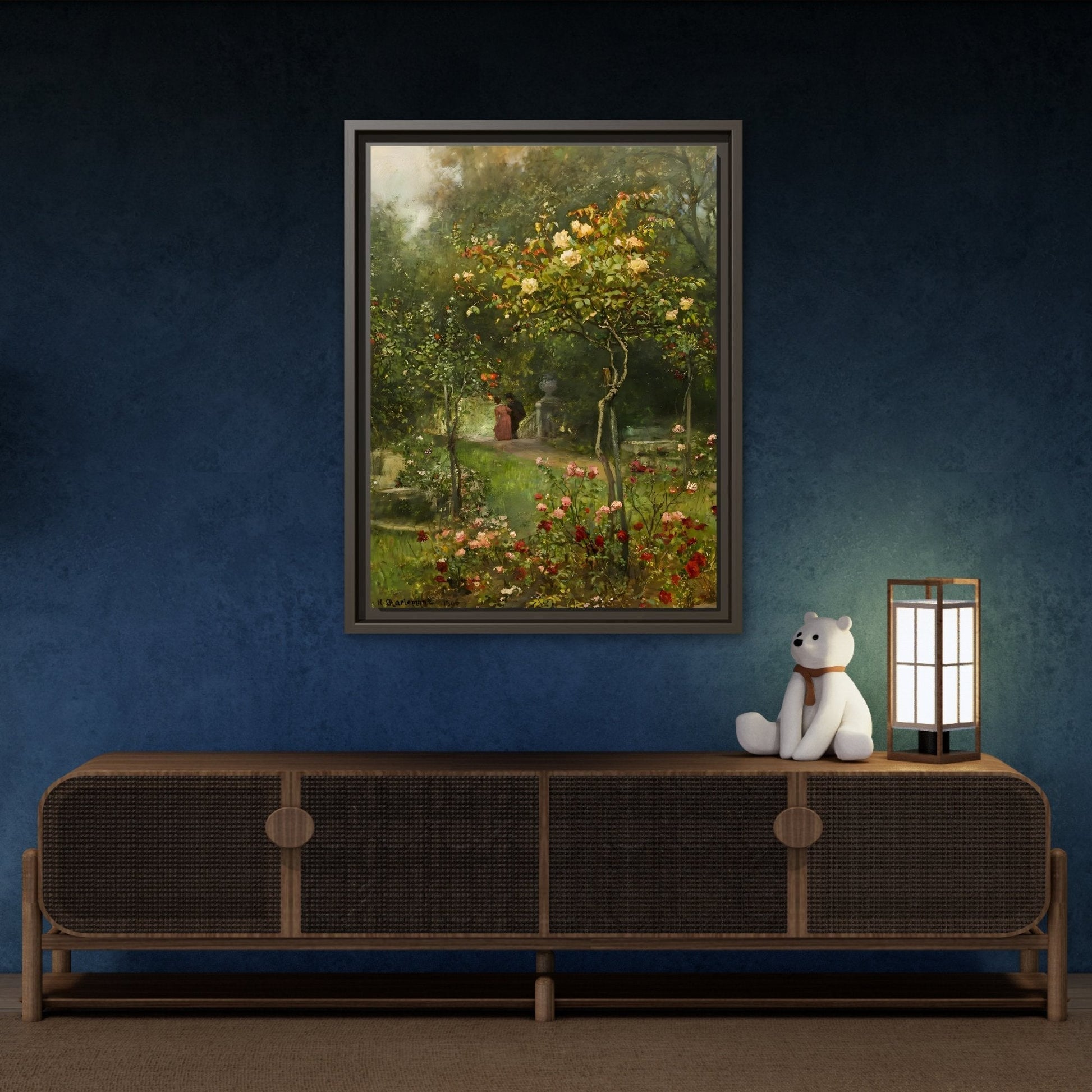 Unter Rosen Flowers Canvas Wall Art Print - Hugo Charlemont Colorful Flower Garden - YesArtYes