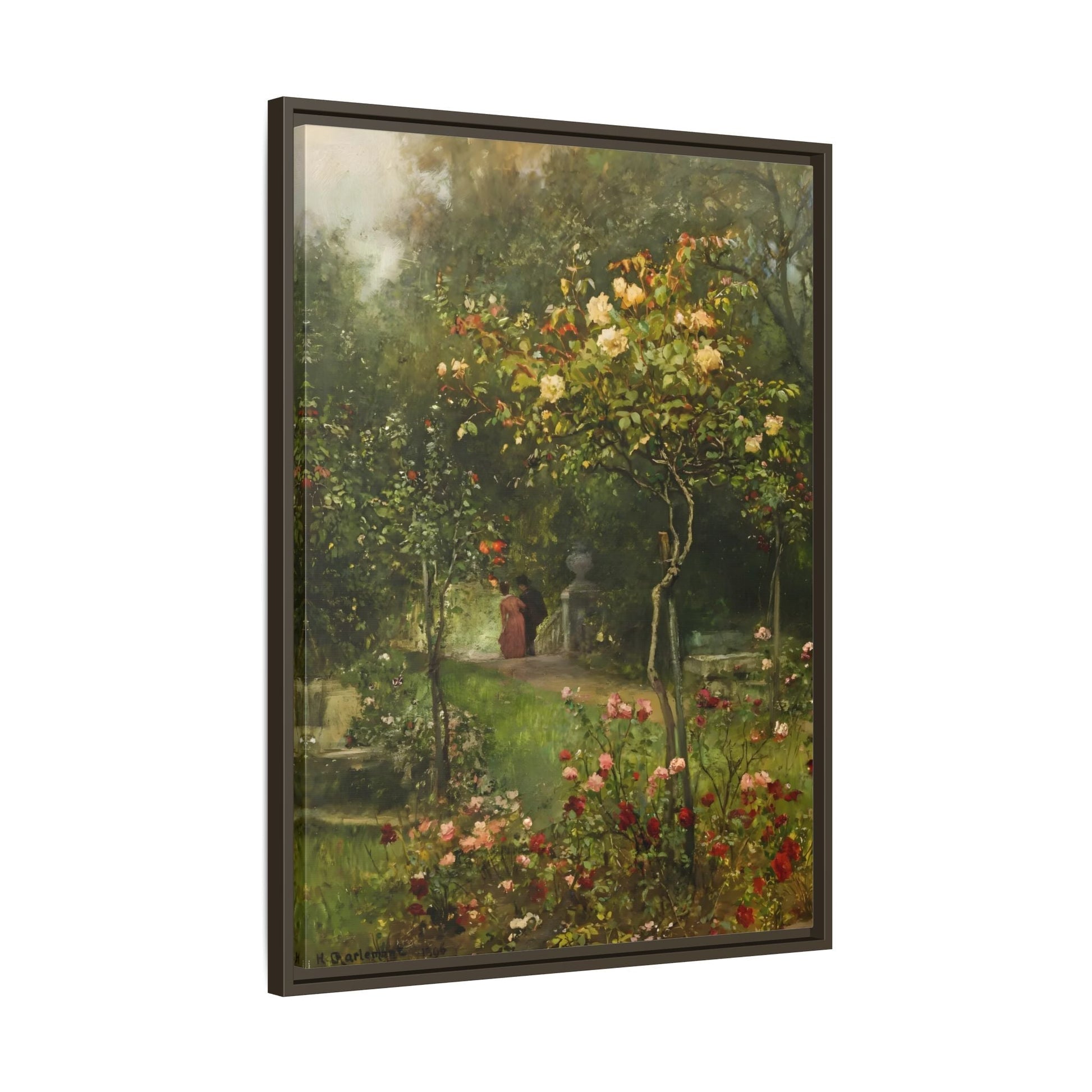 Unter Rosen Flowers Canvas Wall Art Print - Hugo Charlemont Colorful Flower Garden - YesArtYes