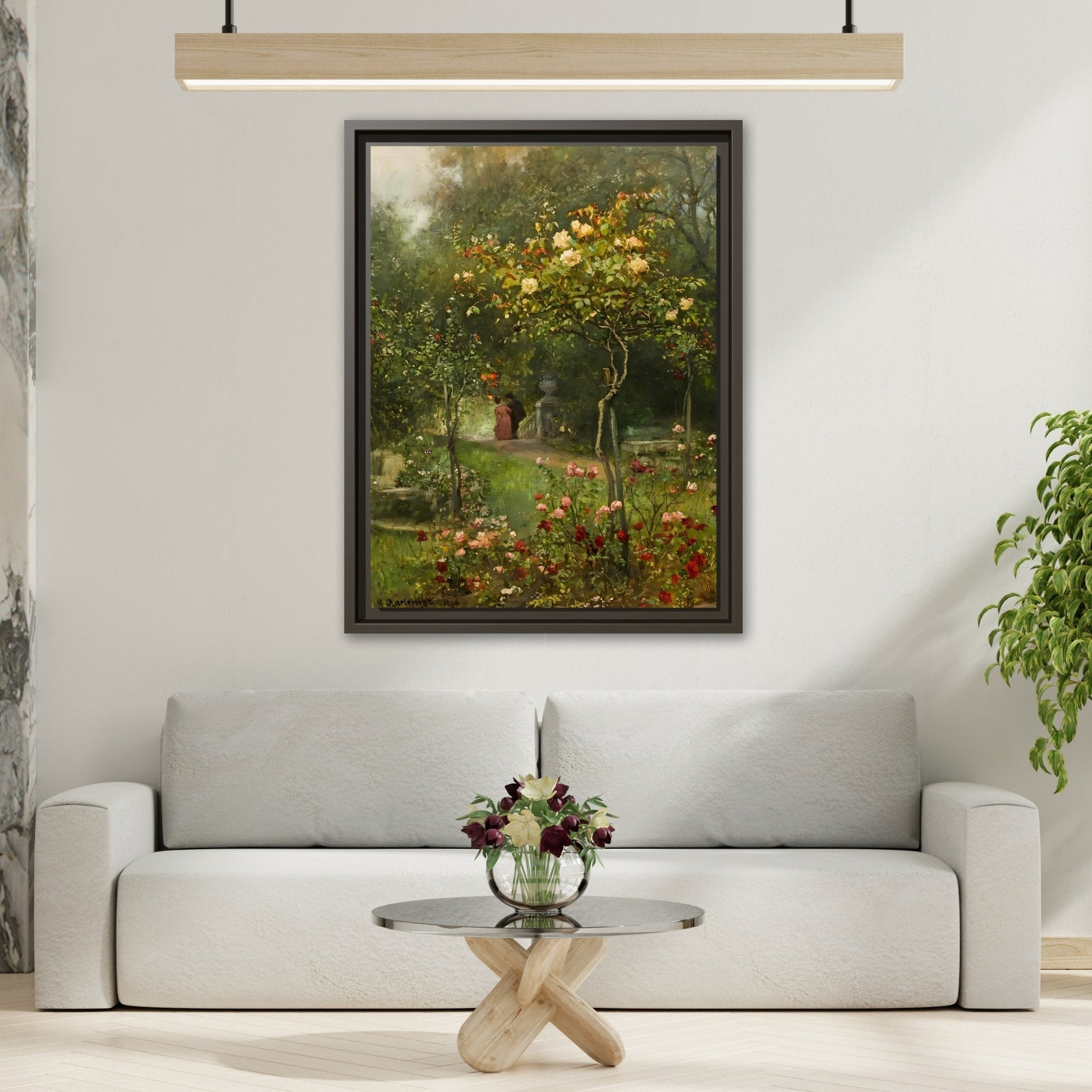 Unter Rosen Flowers Canvas Wall Art Print - Hugo Charlemont Colorful Flower Garden - YesArtYes