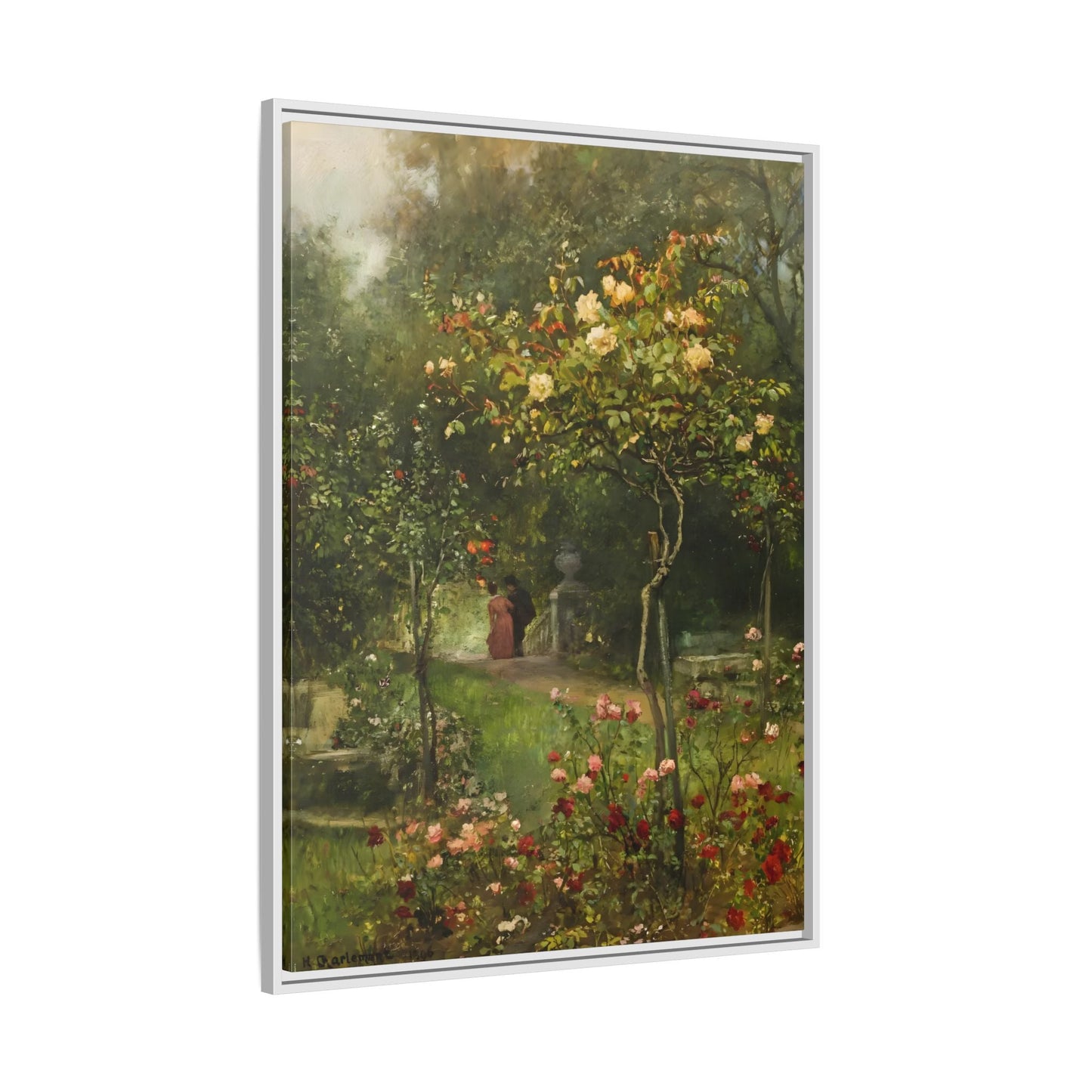 Unter Rosen Flowers Canvas Wall Art Print - Hugo Charlemont Colorful Flower Garden - YesArtYes