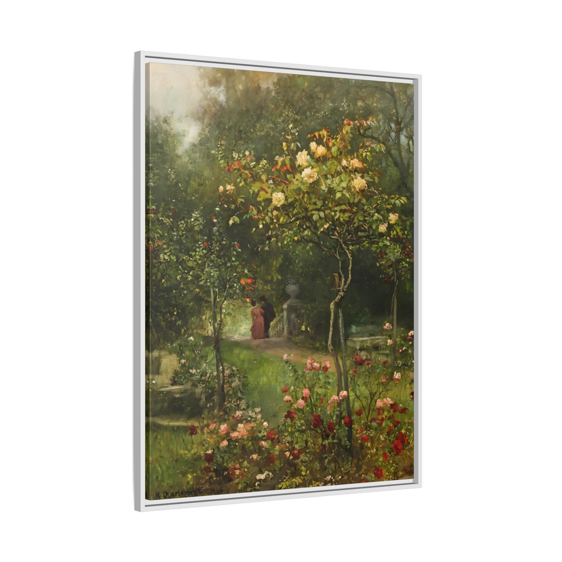 Unter Rosen Flowers Canvas Wall Art Print - Hugo Charlemont Colorful Flower Garden - YesArtYes