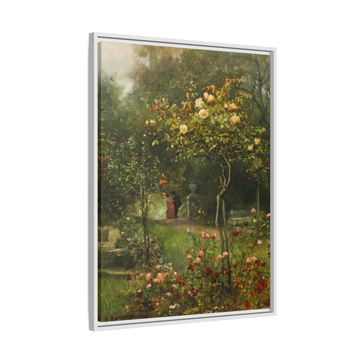 Unter Rosen Flowers Canvas Wall Art Print - Hugo Charlemont Colorful Flower Garden - YesArtYes