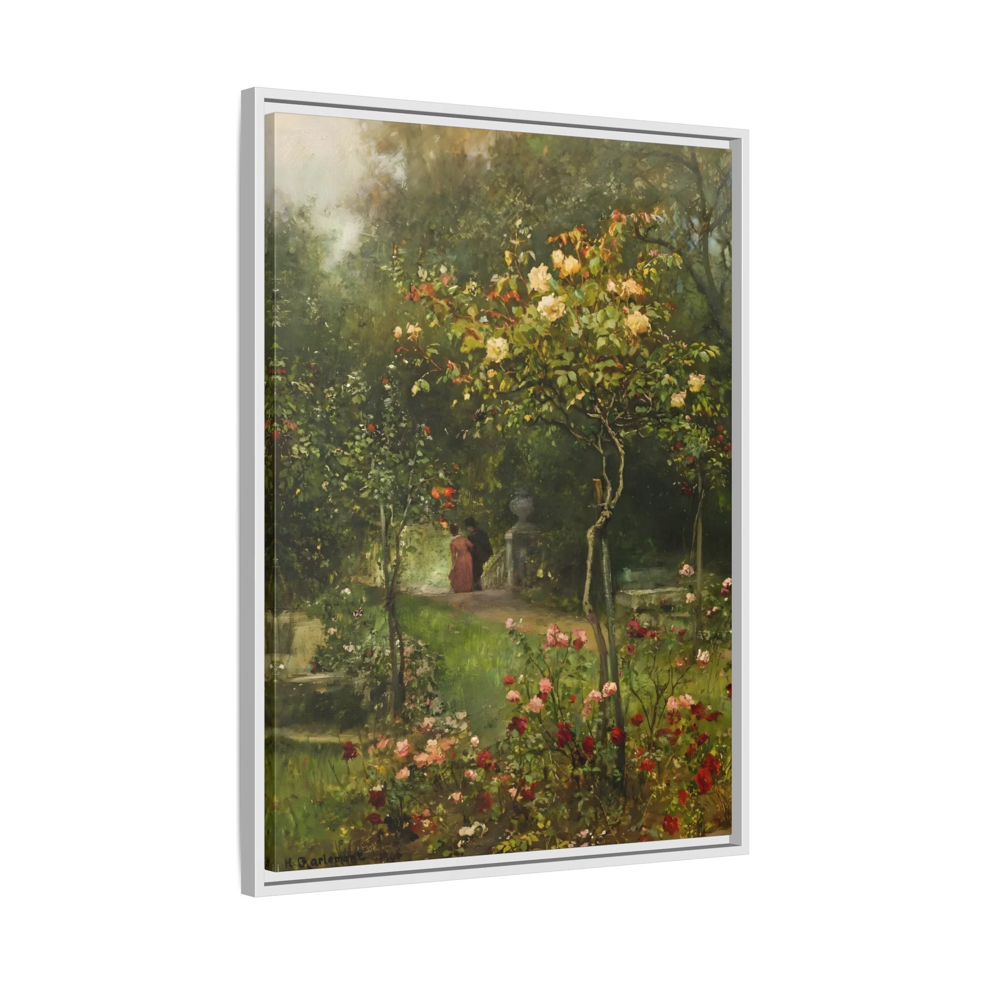 Unter Rosen Flowers Canvas Wall Art Print - Hugo Charlemont Colorful Flower Garden - YesArtYes