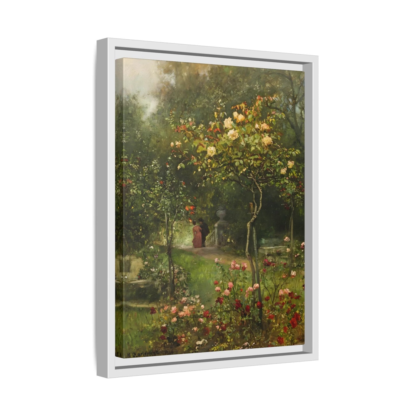 Unter Rosen Flowers Canvas Wall Art Print - Hugo Charlemont Colorful Flower Garden - YesArtYes