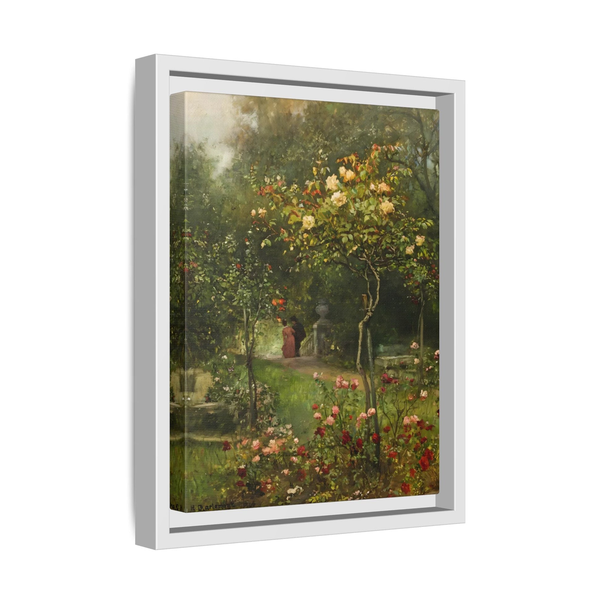 Unter Rosen Flowers Canvas Wall Art Print - Hugo Charlemont Colorful Flower Garden - YesArtYes