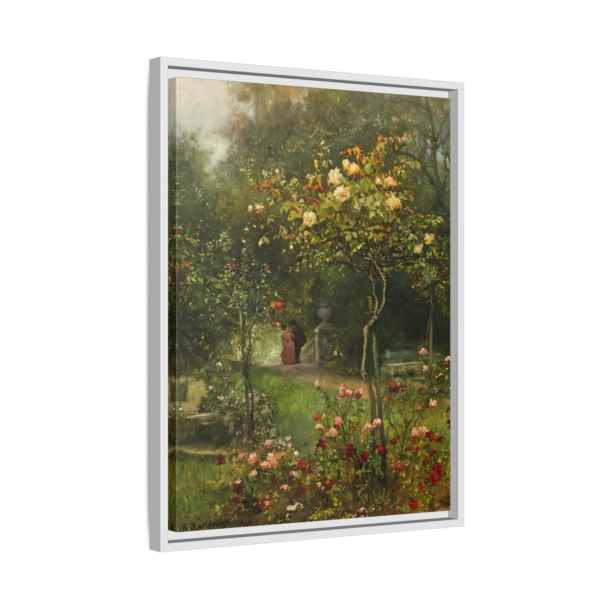 Unter Rosen Flowers Canvas Wall Art Print - Hugo Charlemont Colorful Flower Garden - YesArtYes